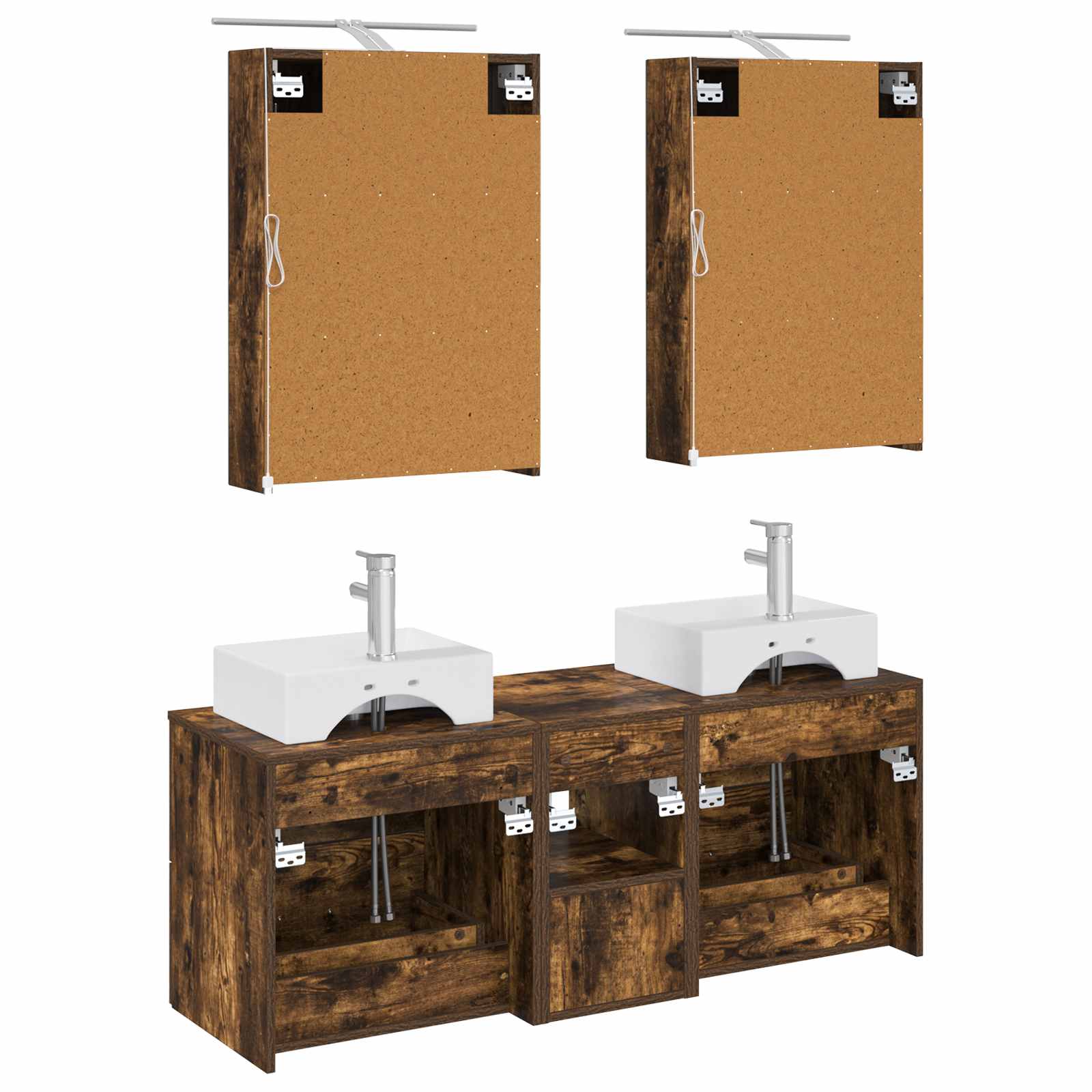 Badkamermeubelset 5 pcs Gerookt eiken Bewerkt hout en glas is nu te koop bij PeponiXL, paradijselijk wonen!