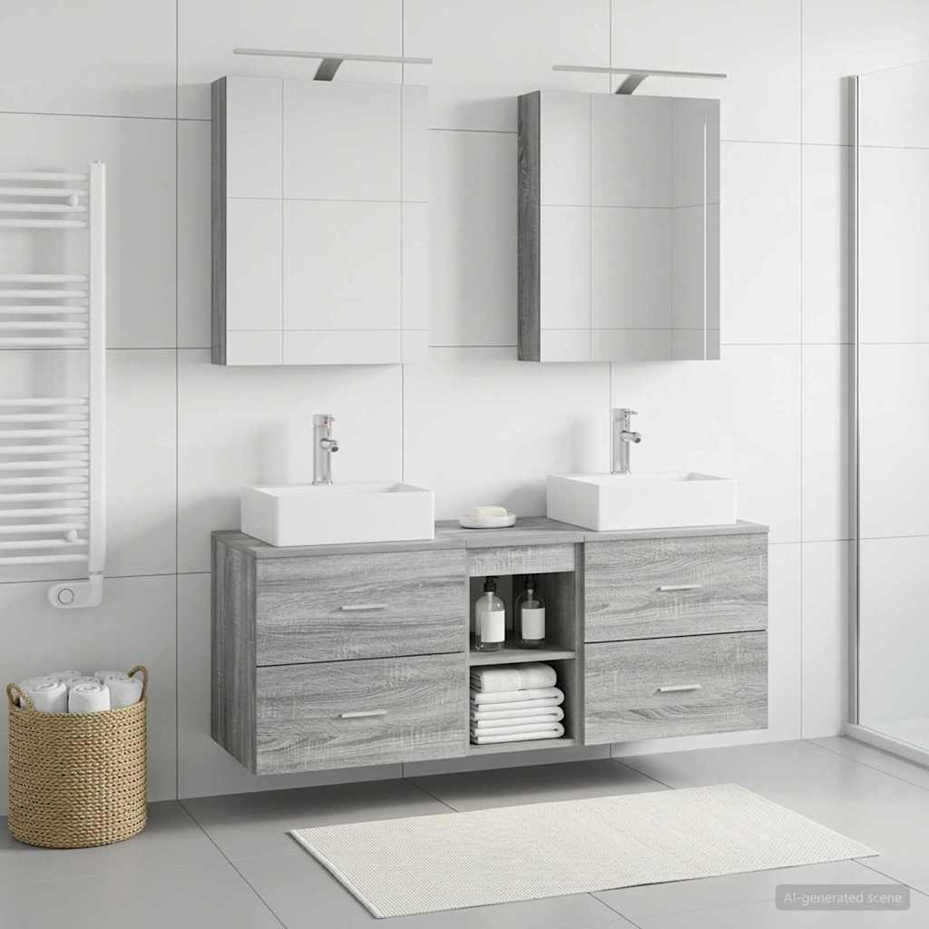 Badkamermeubelset 5 pcs Grijs Sonoma Bewerkt hout en glas is nu te koop bij PeponiXL, paradijselijk wonen!