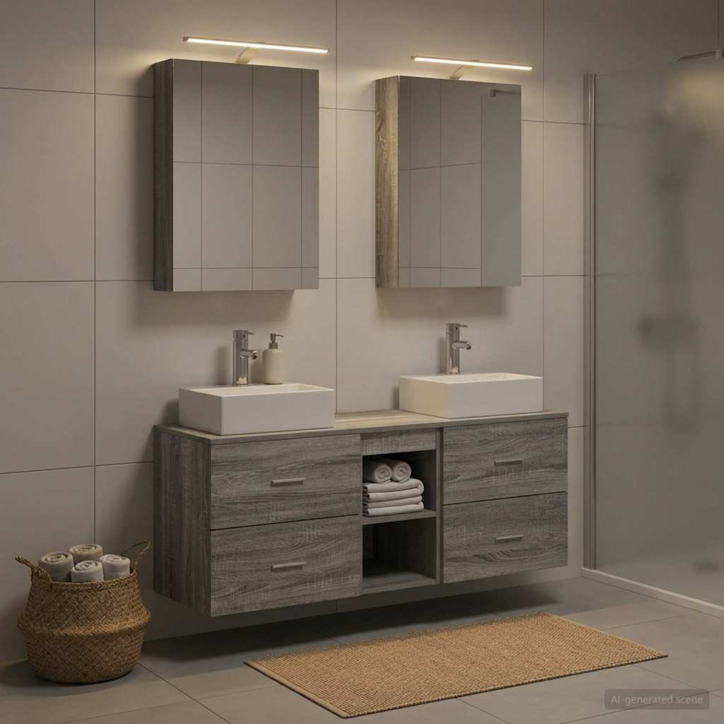 Badkamermeubelset 5 pcs Grijs Sonoma Bewerkt hout en glas is nu te koop bij PeponiXL, paradijselijk wonen!