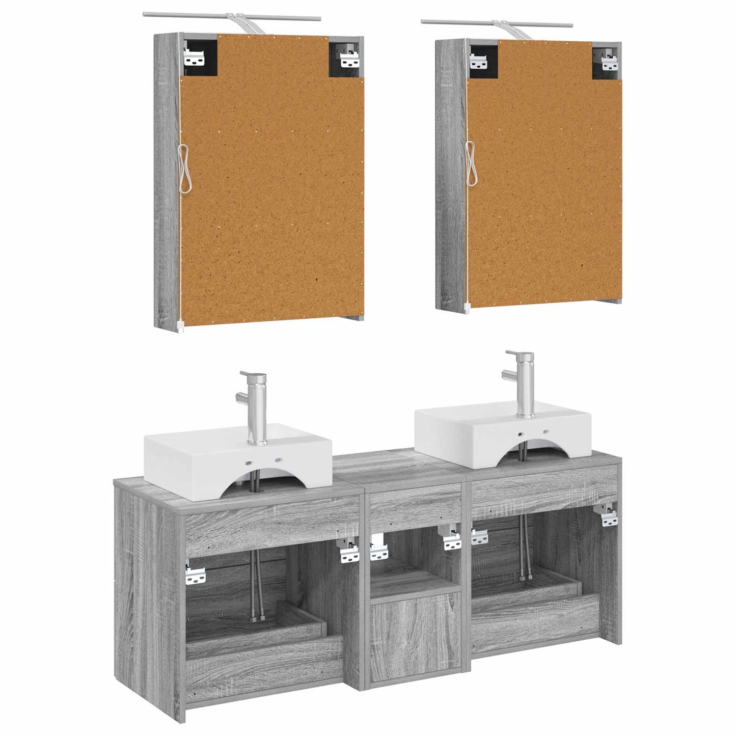 Badkamermeubelset 5 pcs Grijs Sonoma Bewerkt hout en glas is nu te koop bij PeponiXL, paradijselijk wonen!