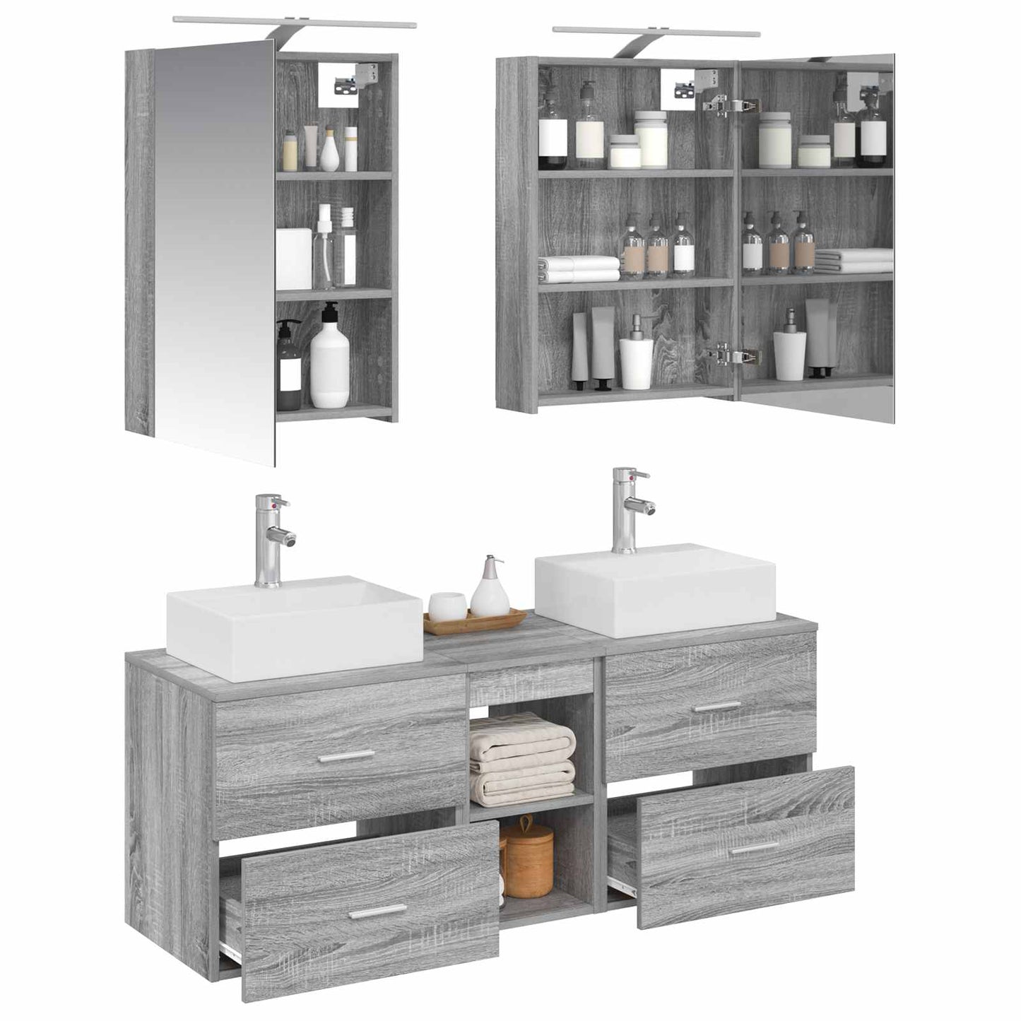 Badkamermeubelset 5 pcs Grijs Sonoma Bewerkt hout en glas is nu te koop bij PeponiXL, paradijselijk wonen!