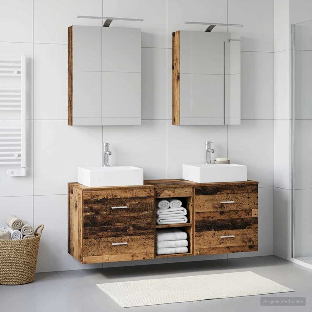 Badkamermeubelset 5 pcs Oud hout Bewerkt hout en glas is nu te koop bij PeponiXL, paradijselijk wonen!