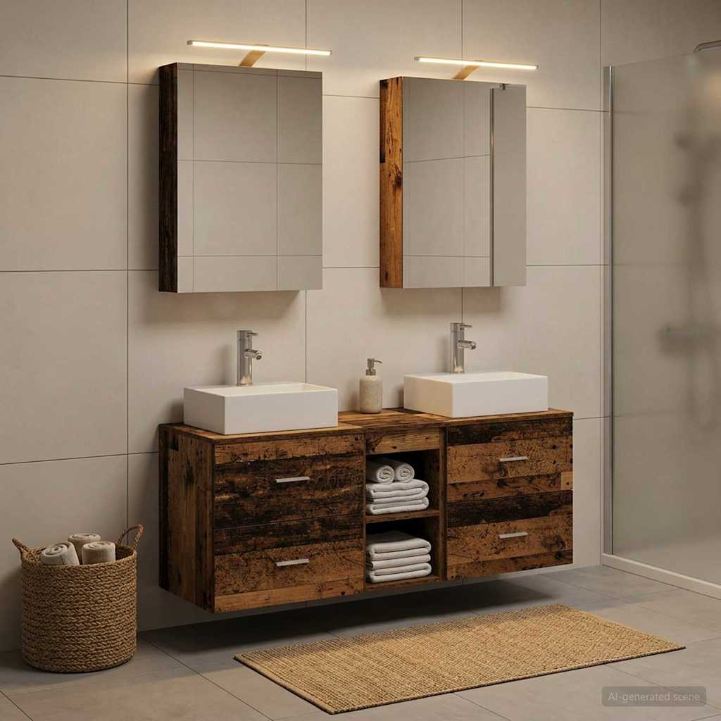 Badkamermeubelset 5 pcs Oud hout Bewerkt hout en glas is nu te koop bij PeponiXL, paradijselijk wonen!