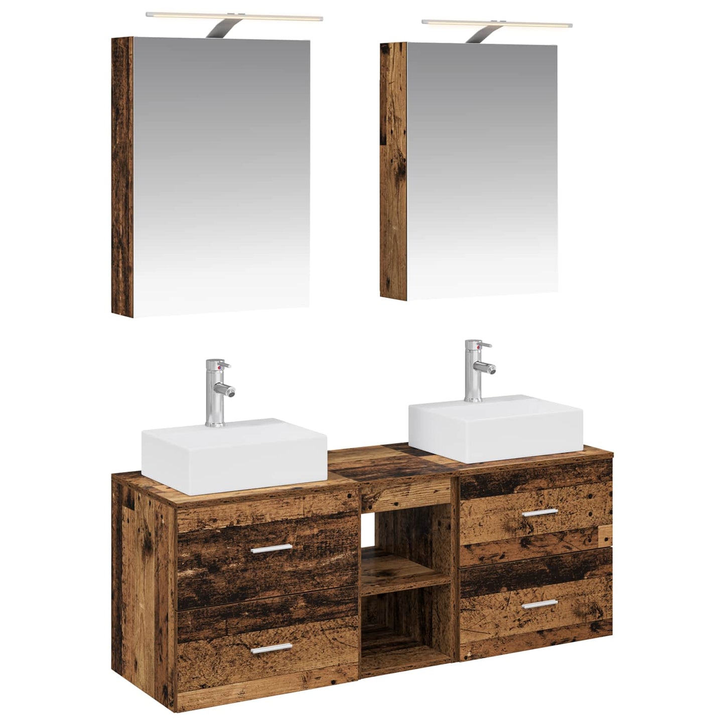 Badkamermeubelset 5 pcs Oud hout Bewerkt hout en glas is nu te koop bij PeponiXL, paradijselijk wonen!