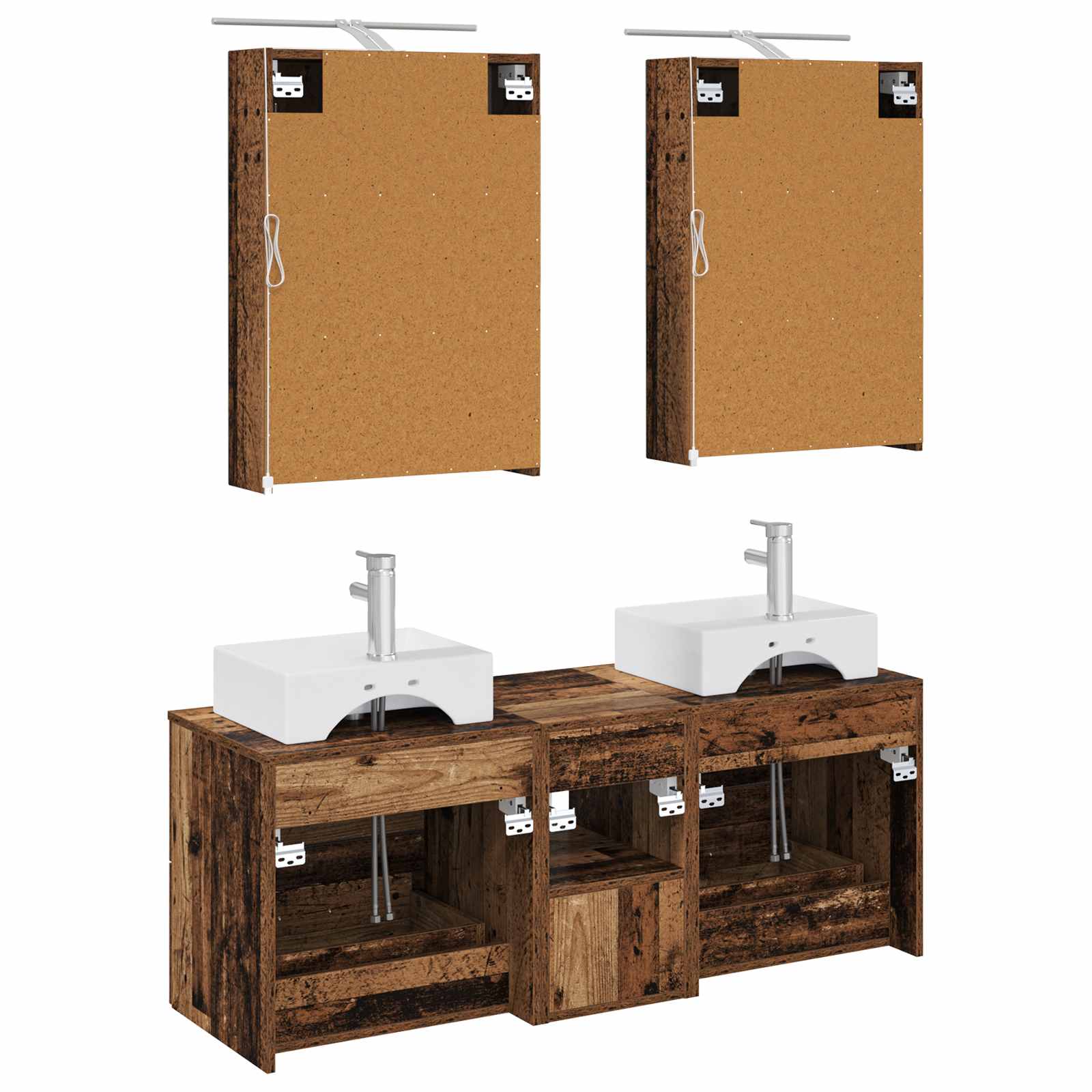 Badkamermeubelset 5 pcs Oud hout Bewerkt hout en glas is nu te koop bij PeponiXL, paradijselijk wonen!