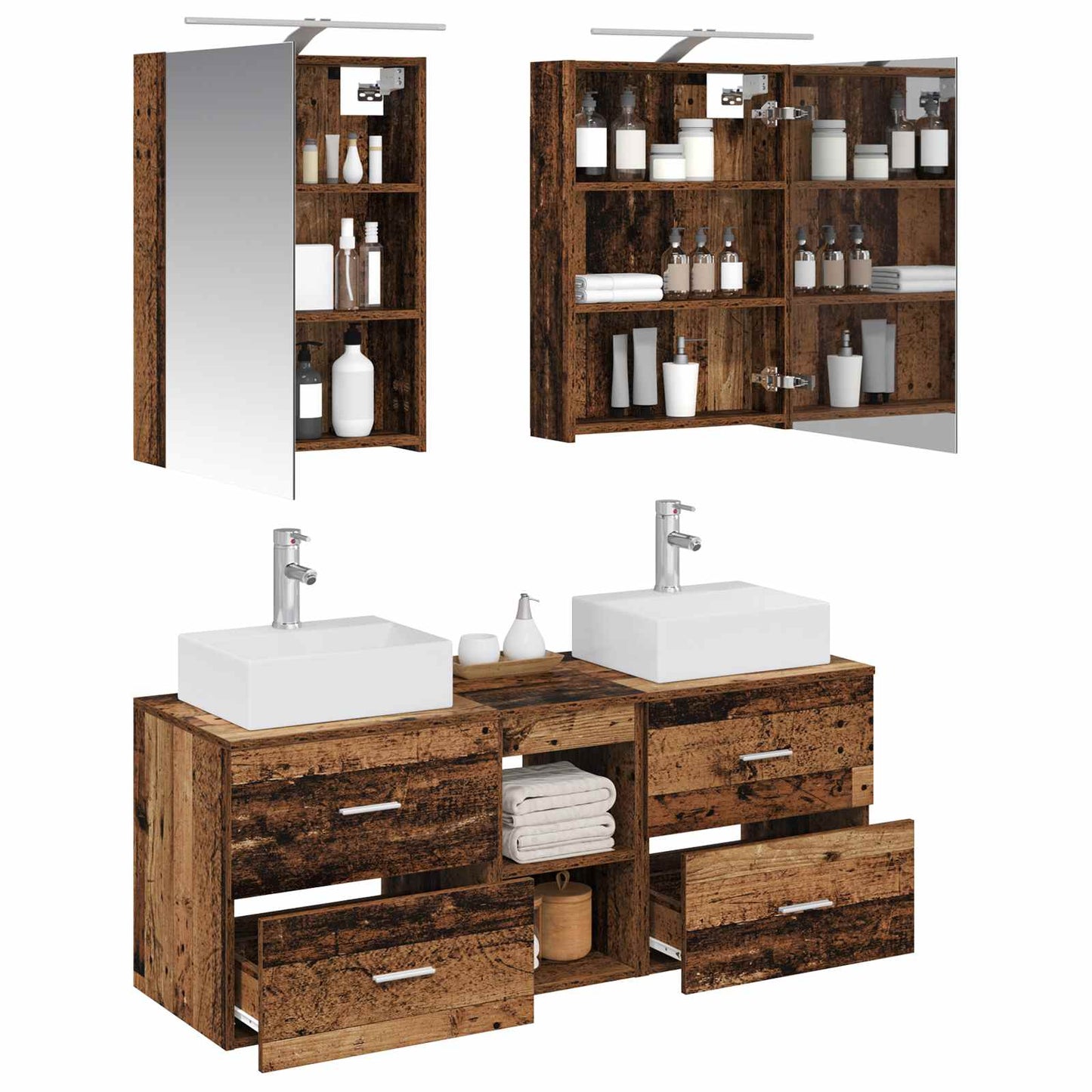 Badkamermeubelset 5 pcs Oud hout Bewerkt hout en glas is nu te koop bij PeponiXL, paradijselijk wonen!