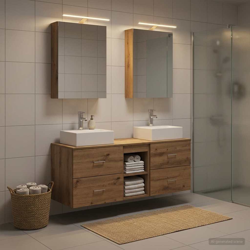 Badkamermeubelset 5 pcs Artisanaal eiken Bewerkt hout en glas is nu te koop bij PeponiXL, paradijselijk wonen!
