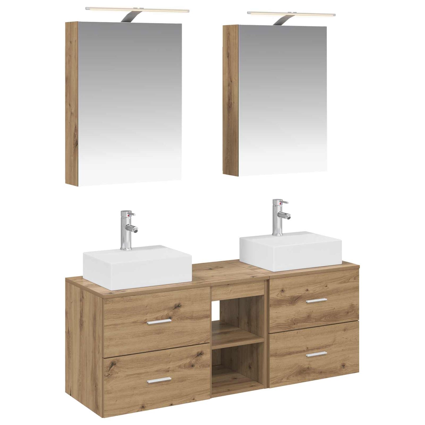 Badkamermeubelset 5 pcs Artisanaal eiken Bewerkt hout en glas is nu te koop bij PeponiXL, paradijselijk wonen!