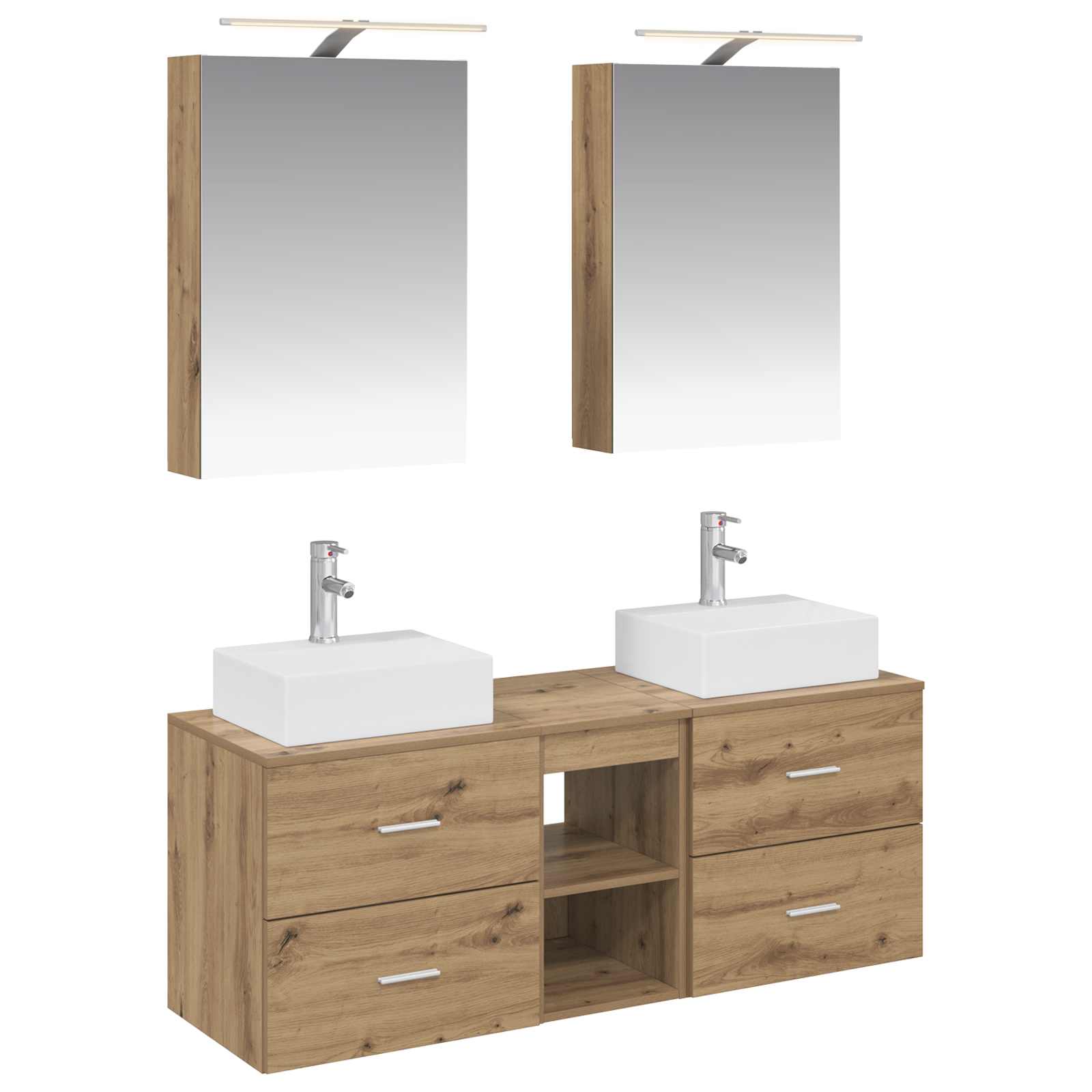 Badkamermeubelset 5 pcs Artisanaal eiken Bewerkt hout en glas is nu te koop bij PeponiXL, paradijselijk wonen!