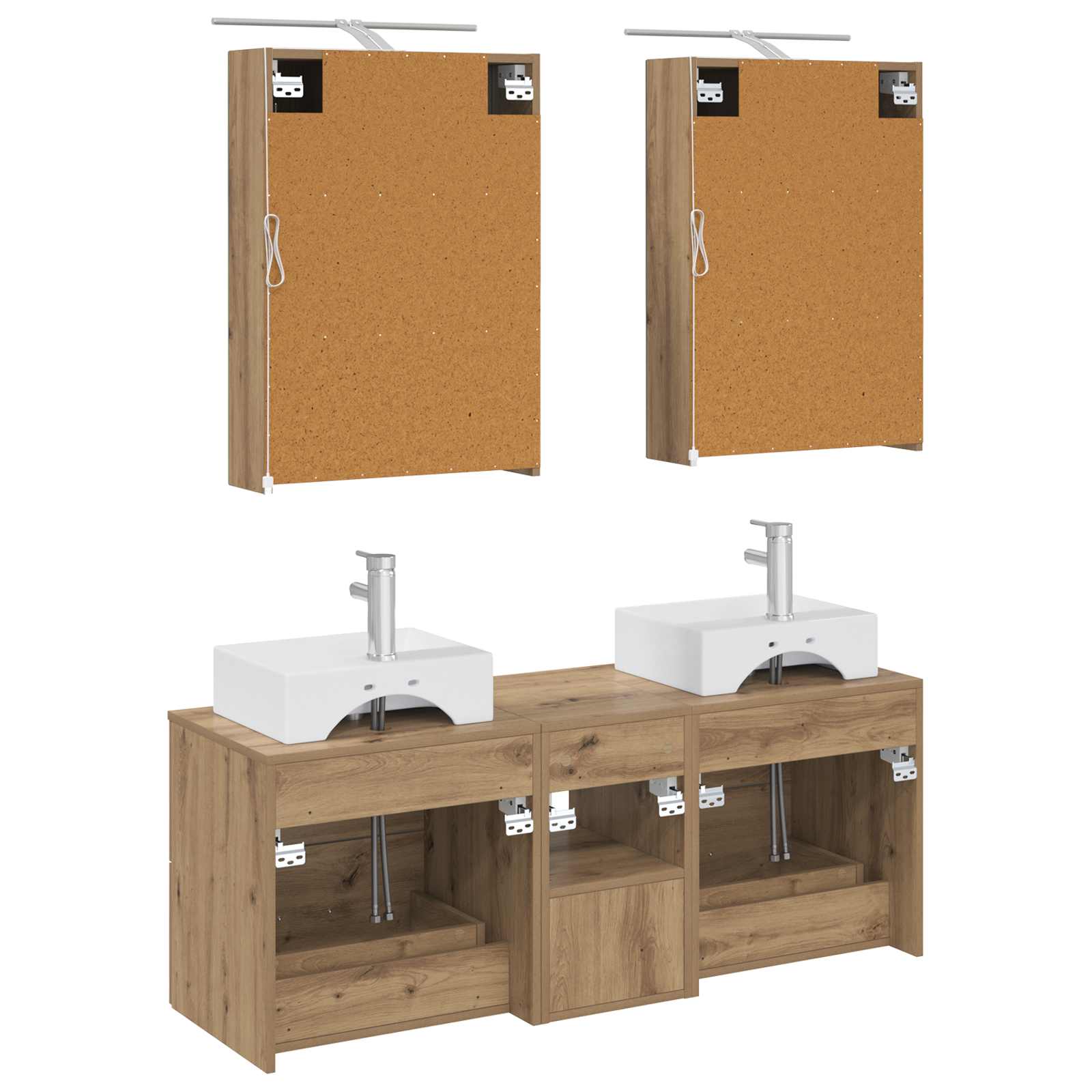 Badkamermeubelset 5 pcs Artisanaal eiken Bewerkt hout en glas is nu te koop bij PeponiXL, paradijselijk wonen!