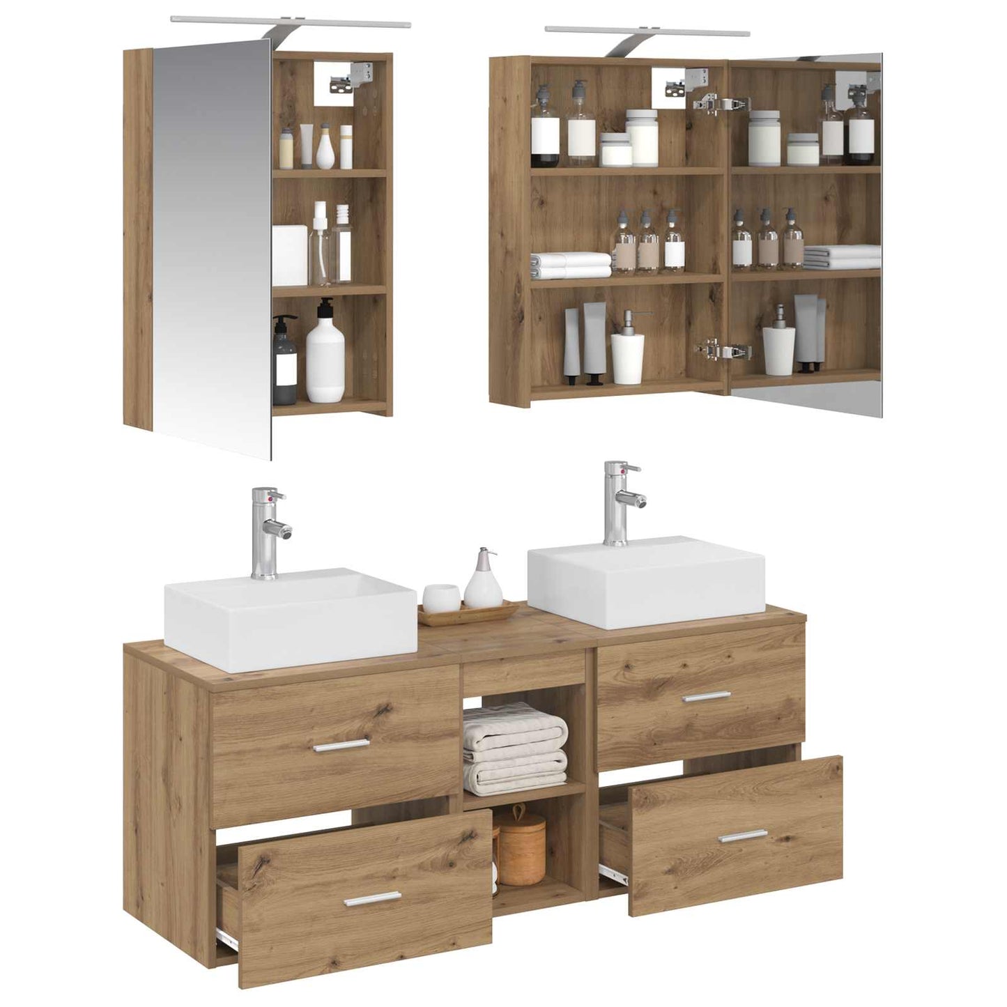 Badkamermeubelset 5 pcs Artisanaal eiken Bewerkt hout en glas is nu te koop bij PeponiXL, paradijselijk wonen!