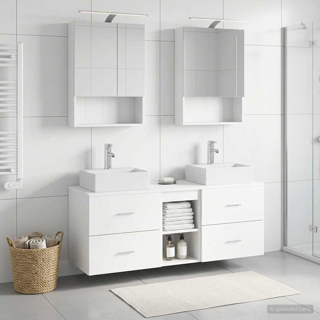 Badkamermeubelset 5 pcs Wit Bewerkt hout en glas is nu te koop bij PeponiXL, paradijselijk wonen!