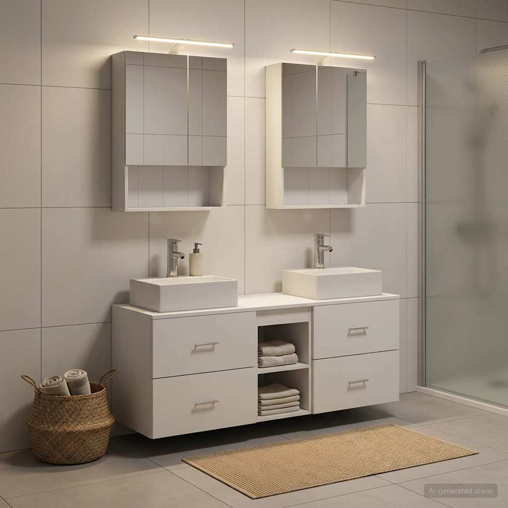 Badkamermeubelset 5 pcs Wit Bewerkt hout en glas is nu te koop bij PeponiXL, paradijselijk wonen!