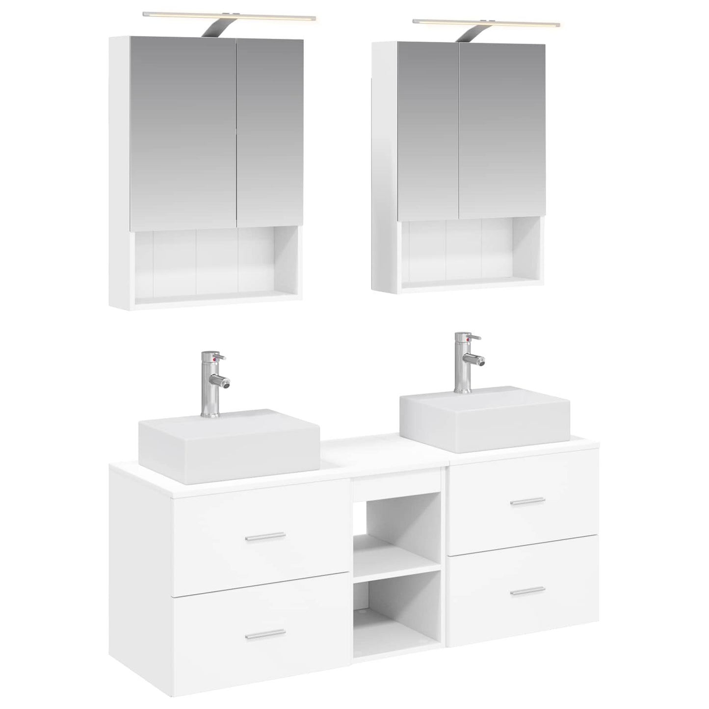 Badkamermeubelset 5 pcs Wit Bewerkt hout en glas is nu te koop bij PeponiXL, paradijselijk wonen!