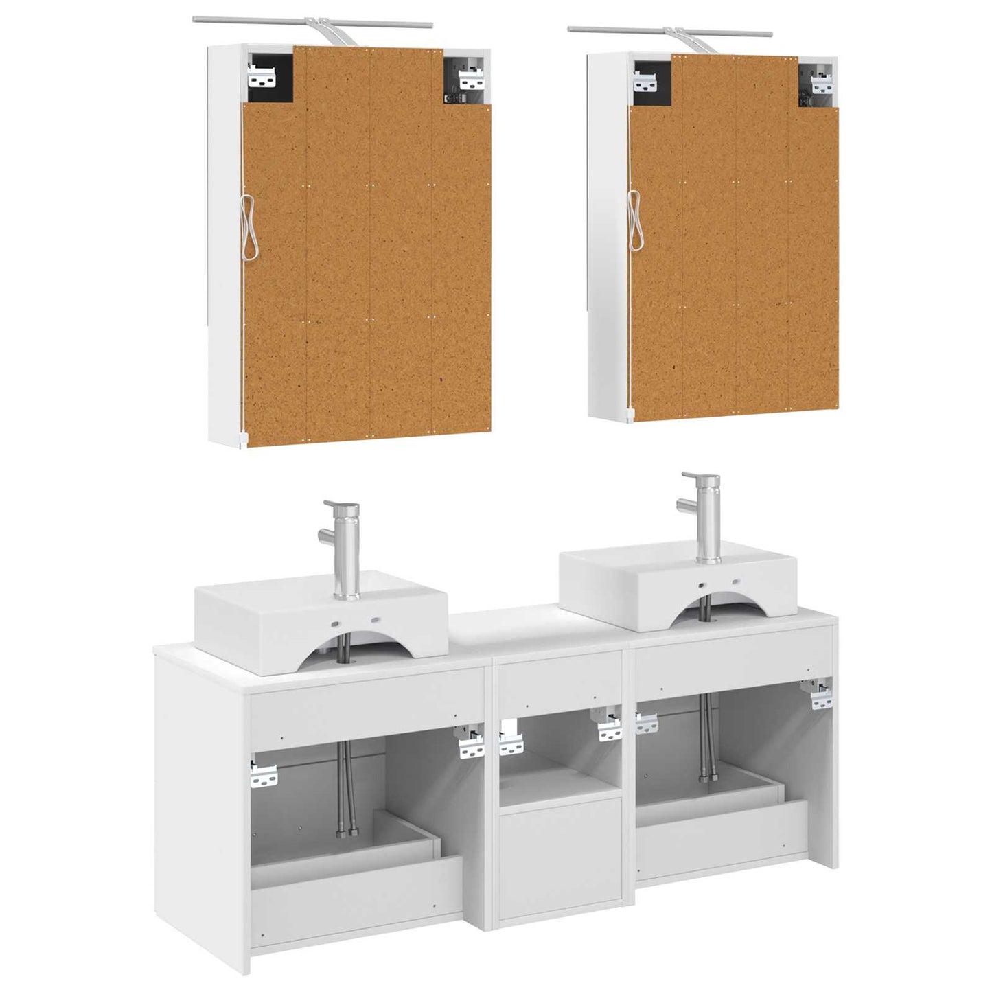 Badkamermeubelset 5 pcs Wit Bewerkt hout en glas is nu te koop bij PeponiXL, paradijselijk wonen!