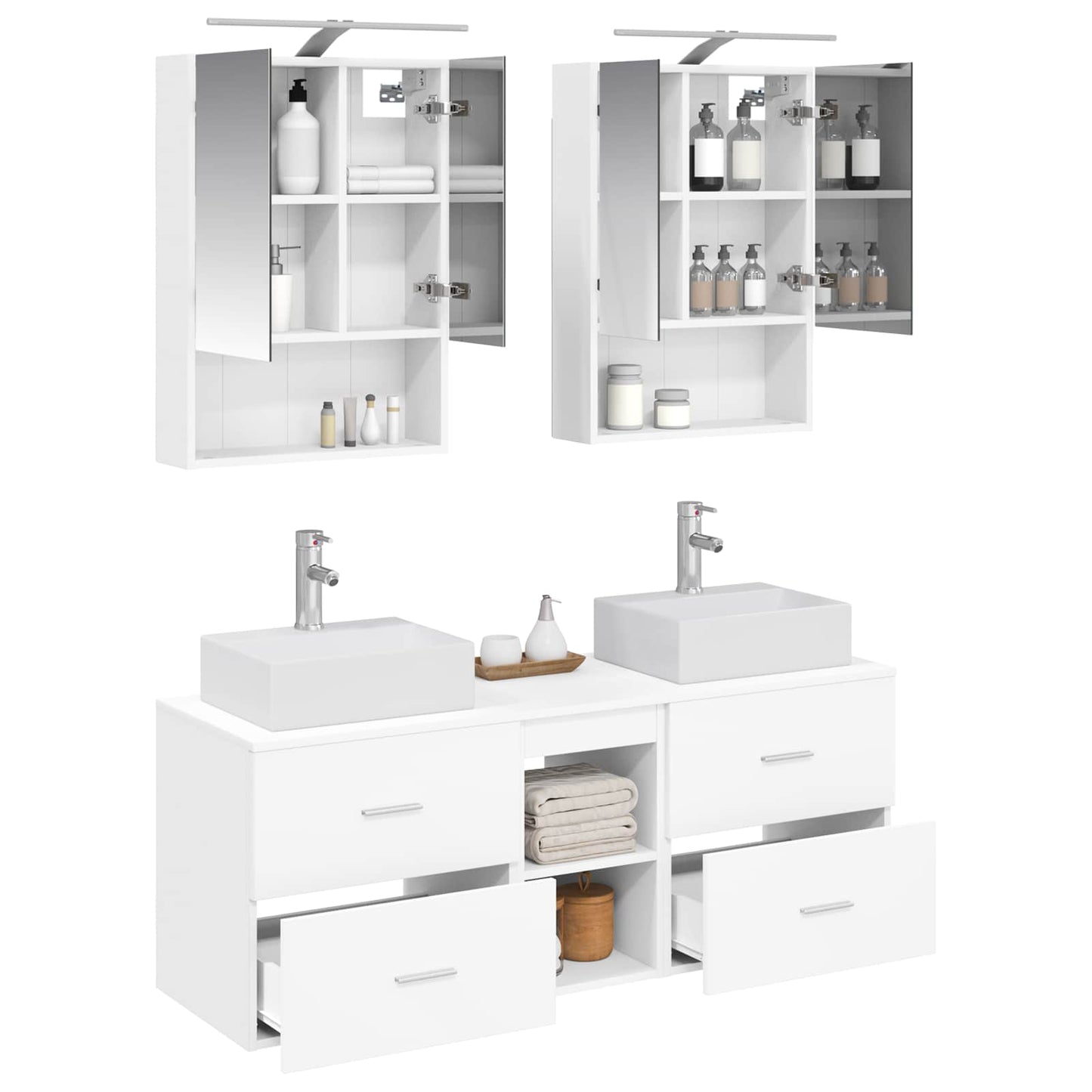 Badkamermeubelset 5 pcs Wit Bewerkt hout en glas is nu te koop bij PeponiXL, paradijselijk wonen!