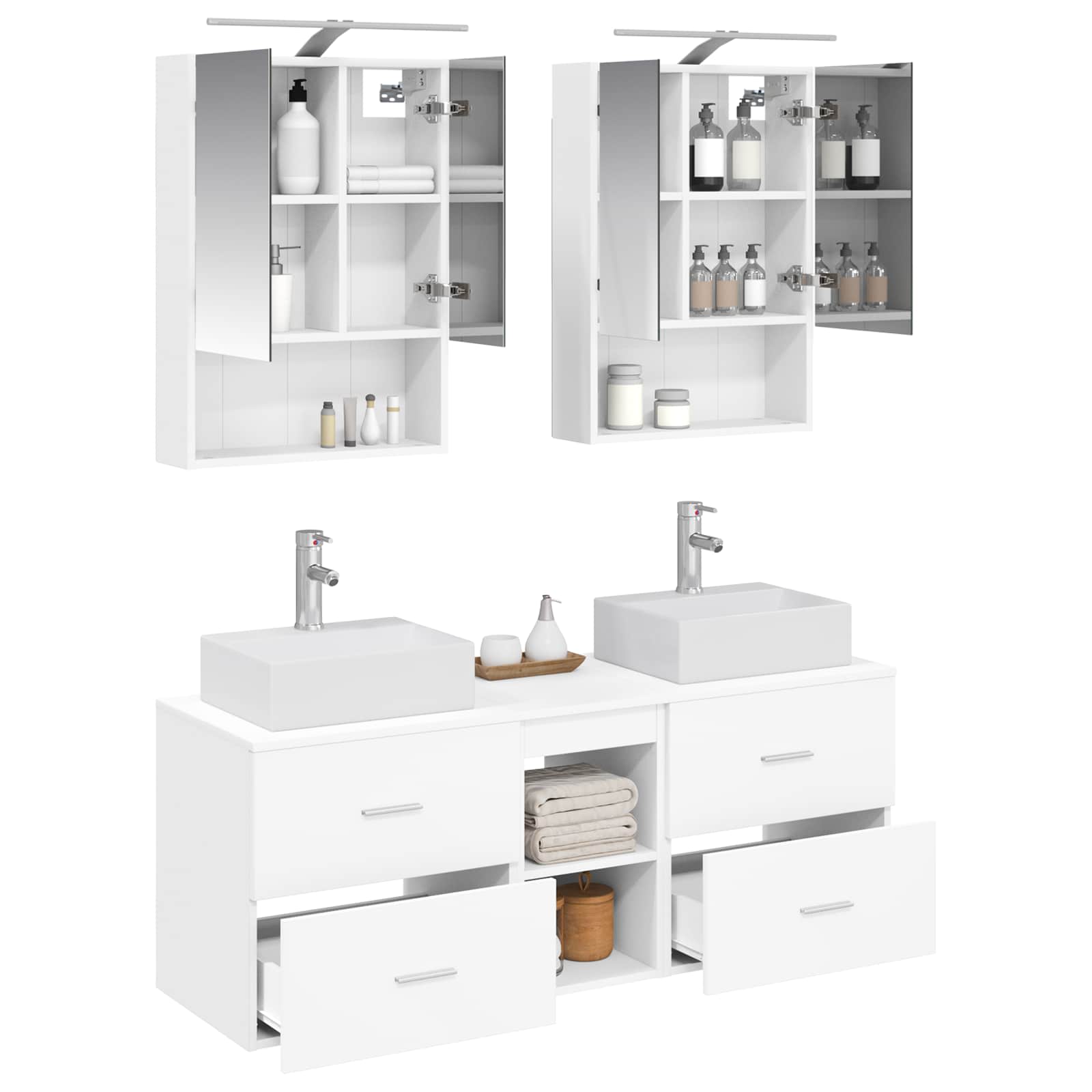 Badkamermeubelset 5 pcs Wit Bewerkt hout en glas is nu te koop bij PeponiXL, paradijselijk wonen!