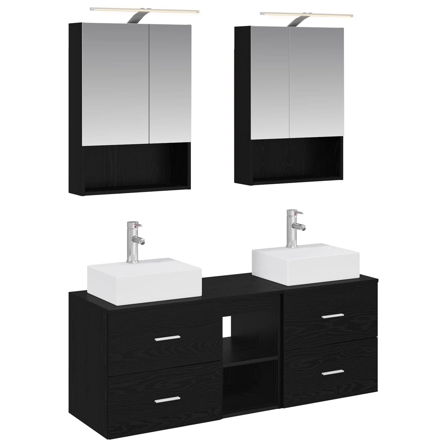 Badkamermeubelset 5 pcs Zwart eiken Bewerkt hout en glas is nu te koop bij PeponiXL, paradijselijk wonen!