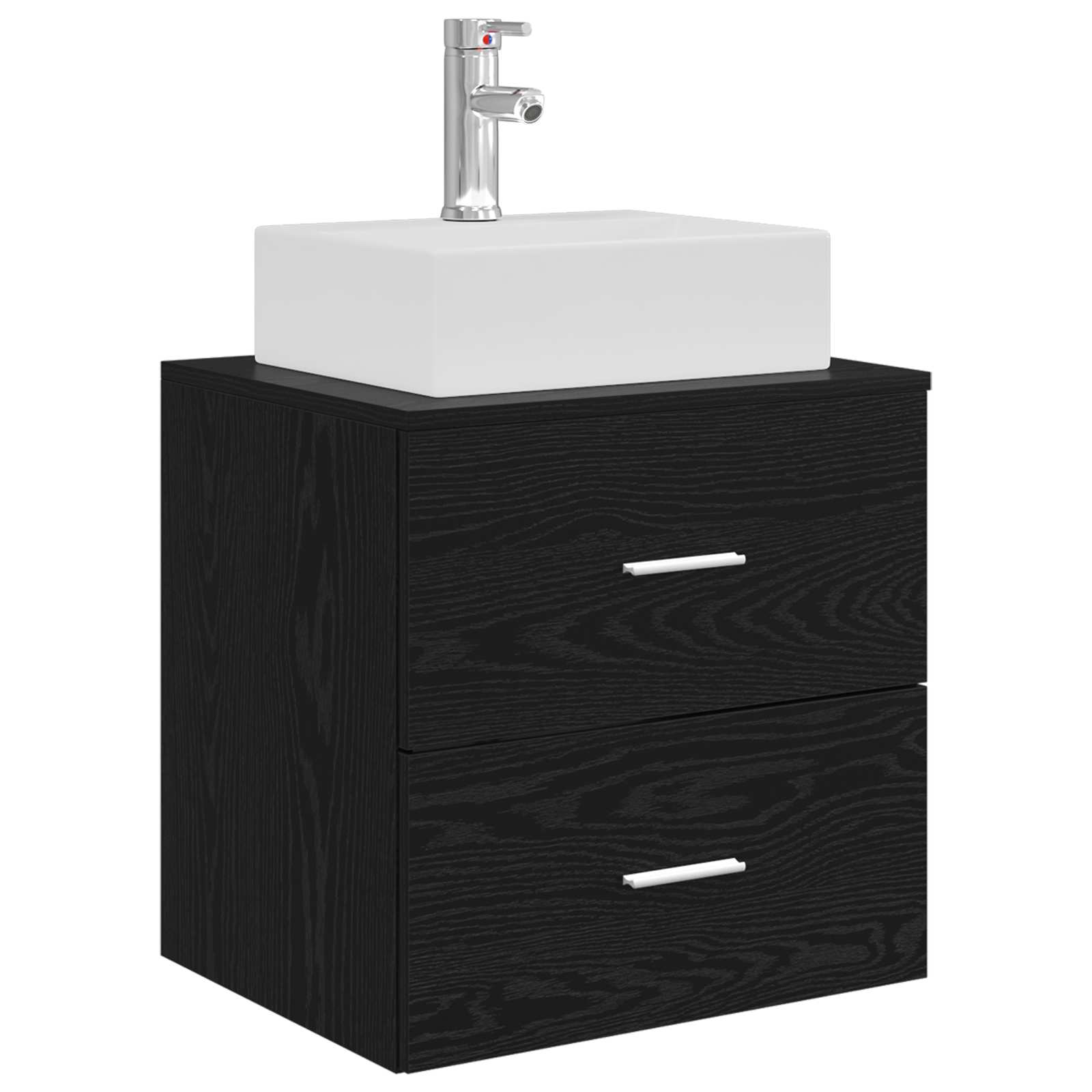 Badkamermeubelset 5 pcs Zwart eiken Bewerkt hout en glas is nu te koop bij PeponiXL, paradijselijk wonen!