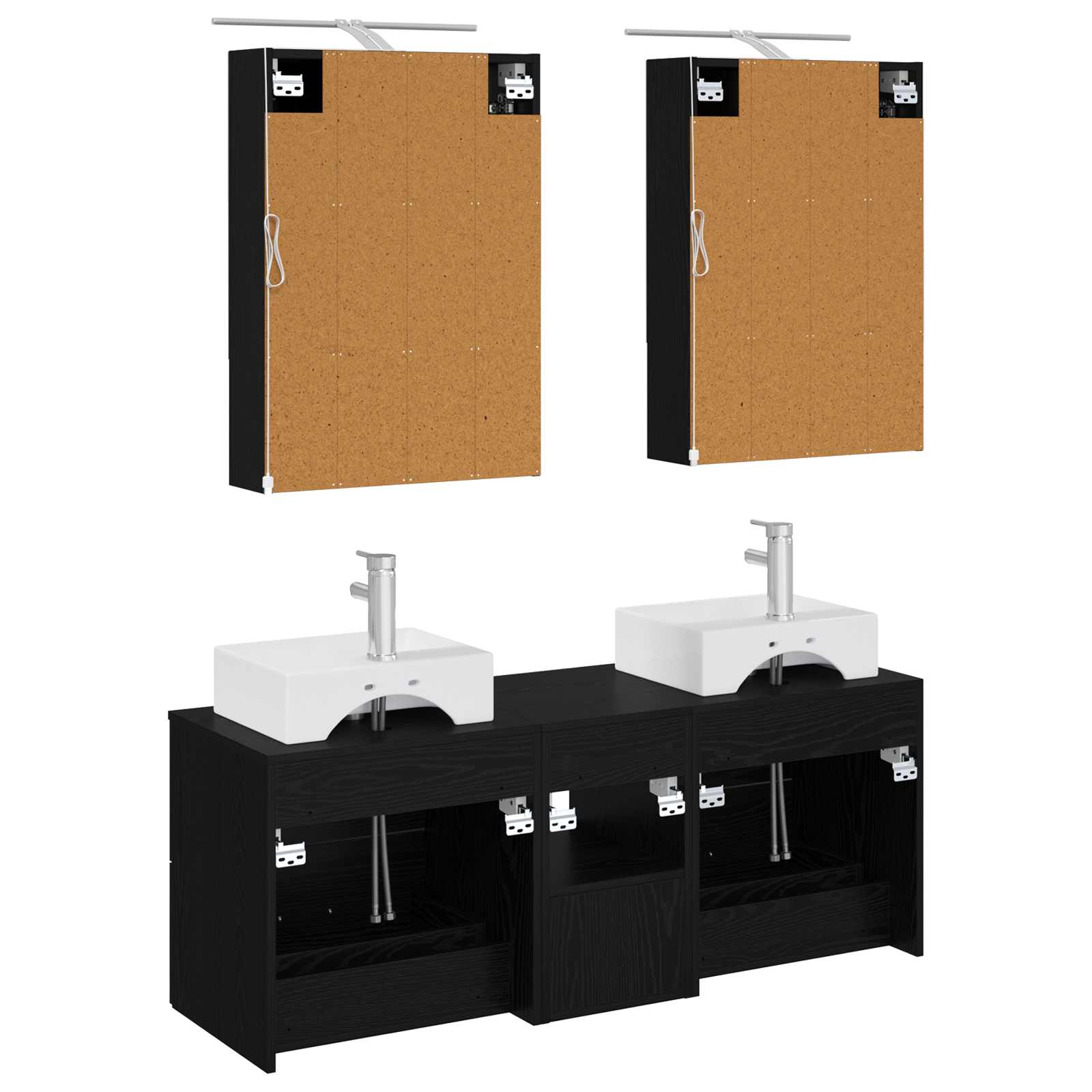 Badkamermeubelset 5 pcs Zwart eiken Bewerkt hout en glas is nu te koop bij PeponiXL, paradijselijk wonen!