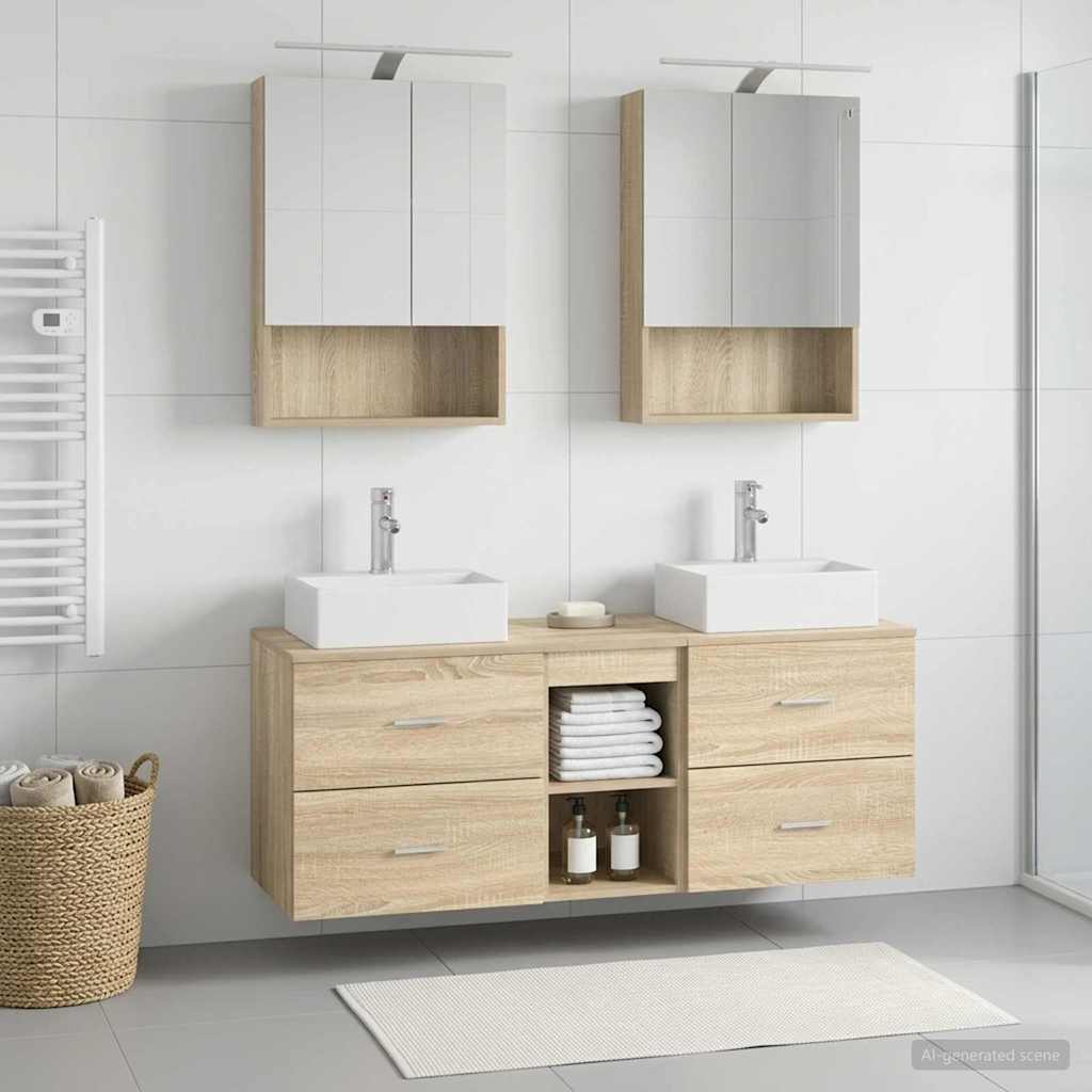 Badkamermeubelset 5 pcs Sonoma Eiken Bewerkt hout en glas is nu te koop bij PeponiXL, paradijselijk wonen!