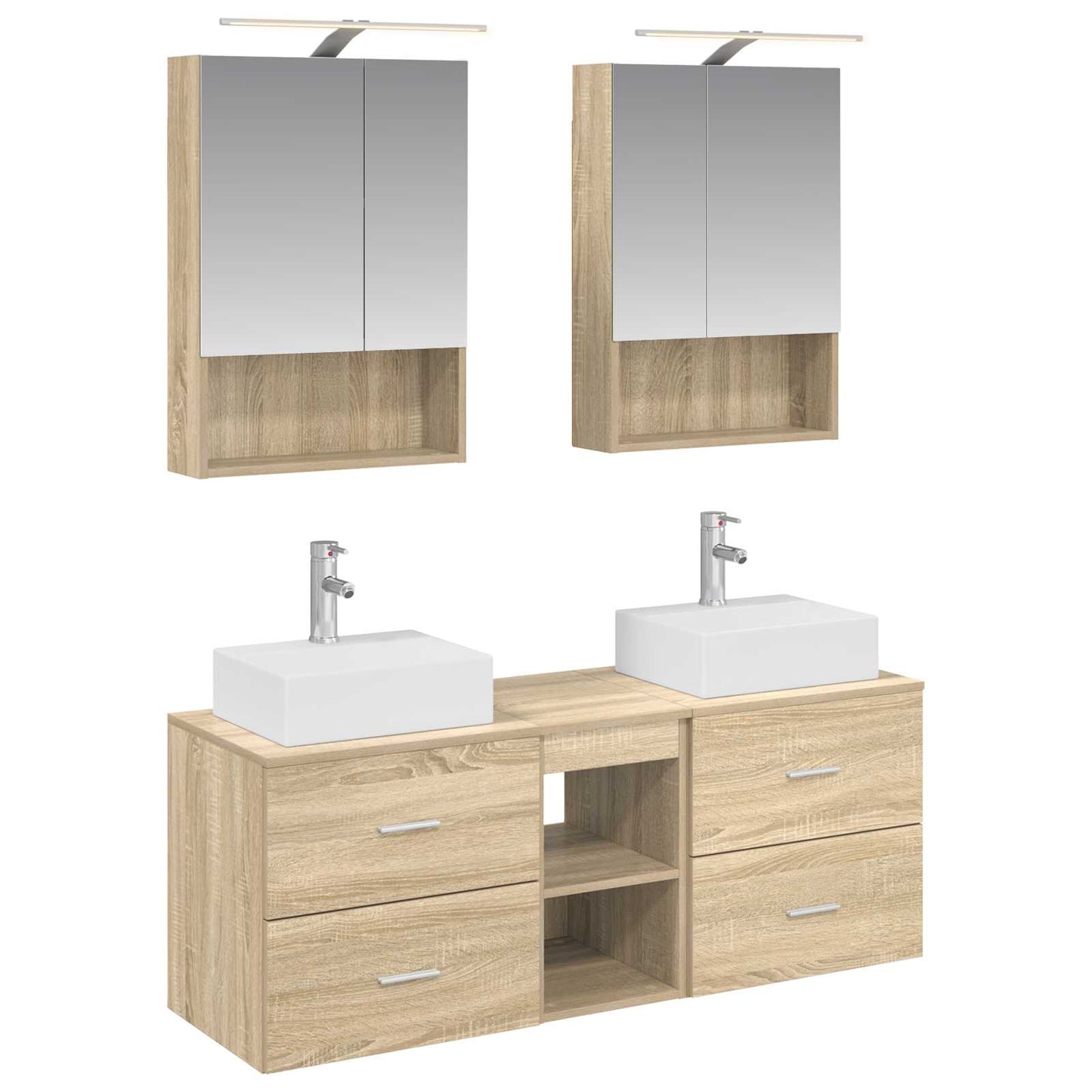 Badkamermeubelset 5 pcs Sonoma Eiken Bewerkt hout en glas is nu te koop bij PeponiXL, paradijselijk wonen!