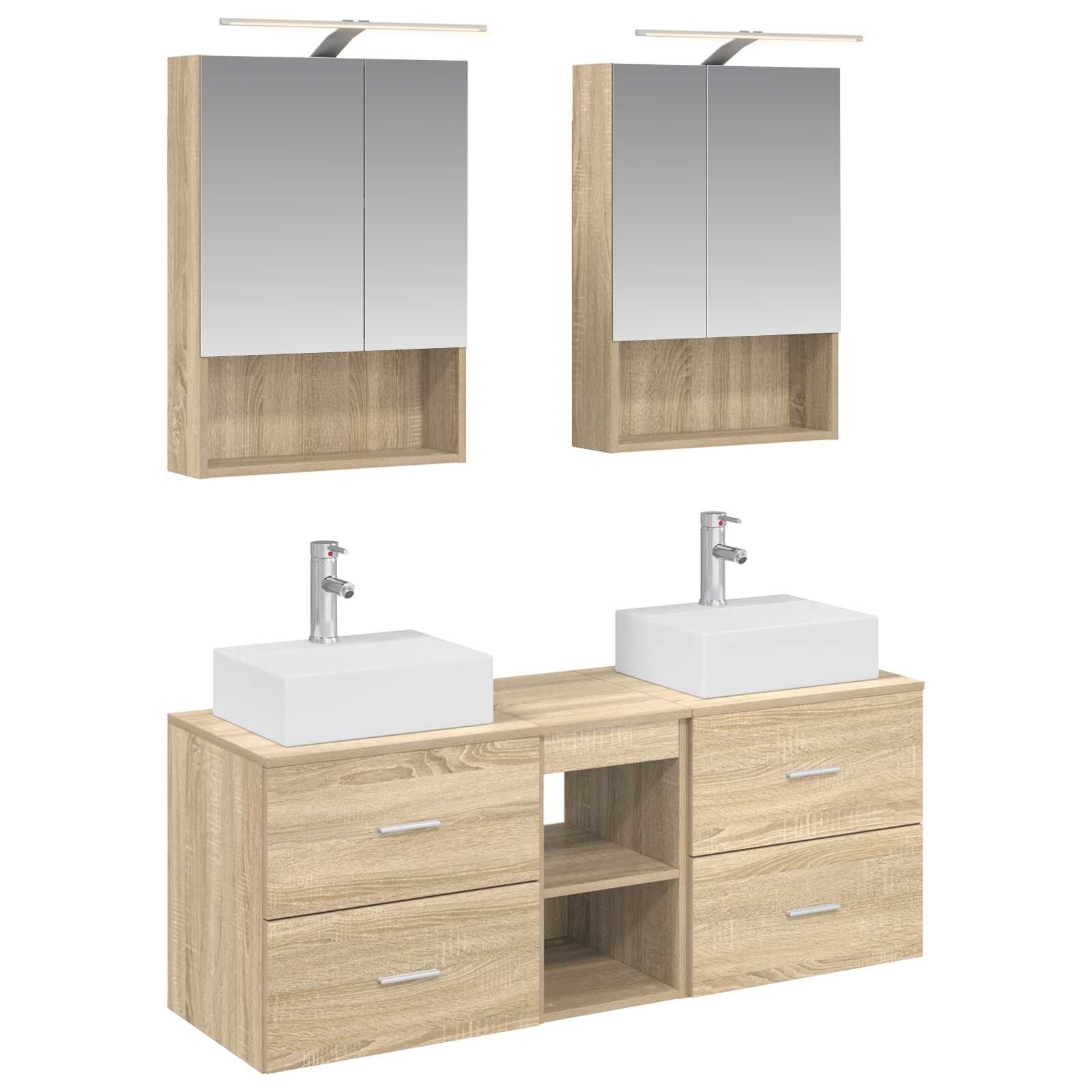 Badkamermeubelset 5 pcs Sonoma Eiken Bewerkt hout en glas is nu te koop bij PeponiXL, paradijselijk wonen!