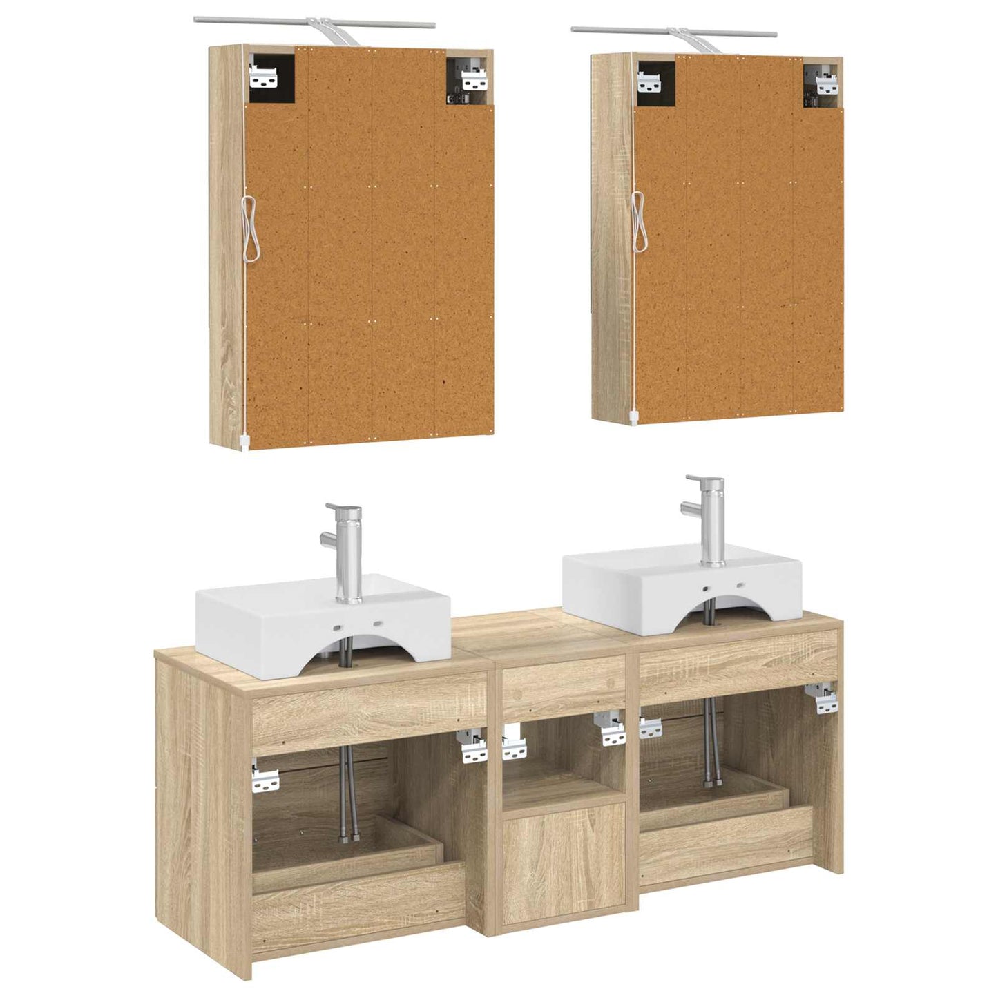 Badkamermeubelset 5 pcs Sonoma Eiken Bewerkt hout en glas is nu te koop bij PeponiXL, paradijselijk wonen!