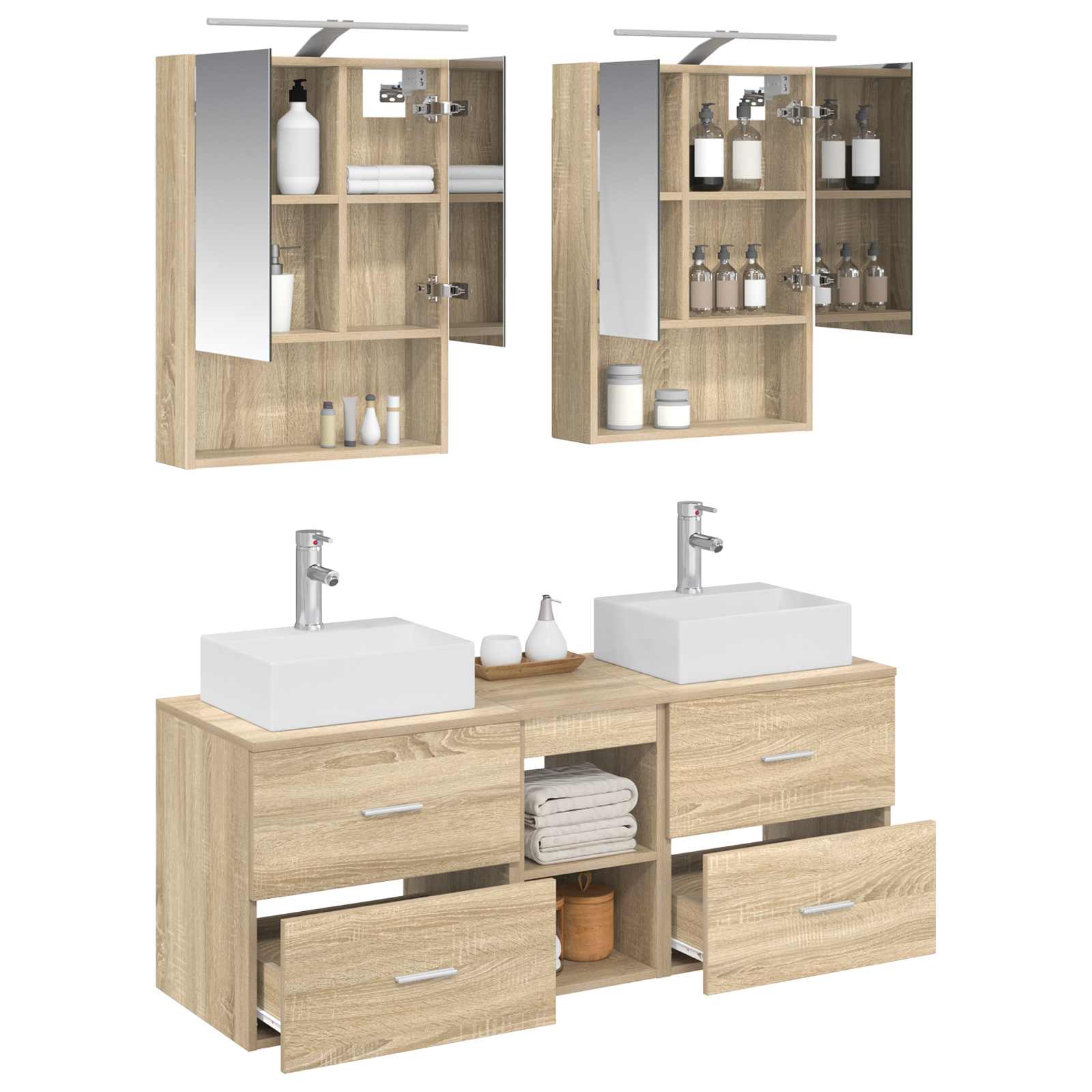 Badkamermeubelset 5 pcs Sonoma Eiken Bewerkt hout en glas is nu te koop bij PeponiXL, paradijselijk wonen!