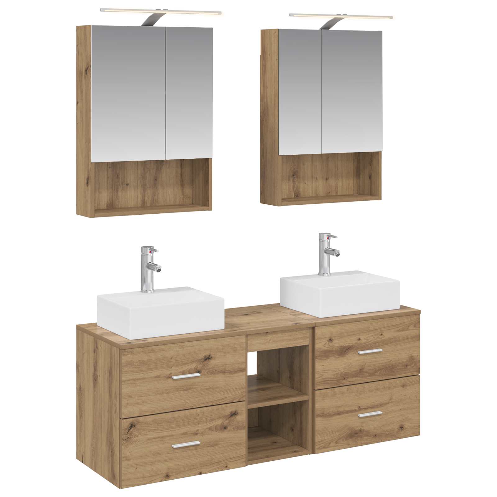 Badkamermeubelset 5 st Artisanaal eiken Bewerkt hout en glas is nu te koop bij PeponiXL, paradijselijk wonen!