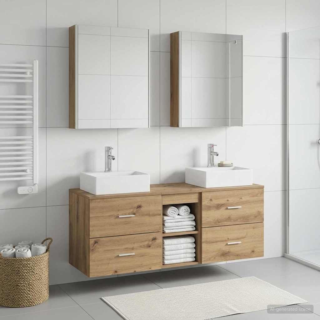 Badkamermeubelset 5 st Artisanaal eiken Bewerkt hout en glas is nu te koop bij PeponiXL, paradijselijk wonen!