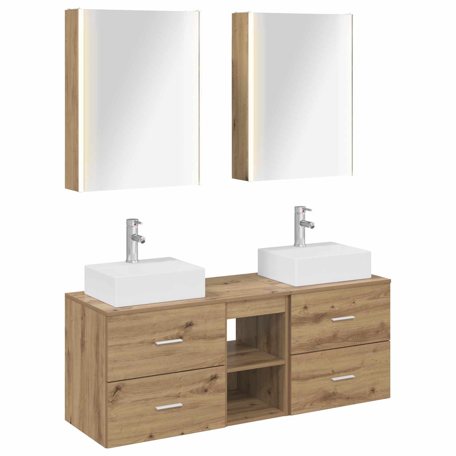 Badkamermeubelset 5 st Artisanaal eiken Bewerkt hout en glas is nu te koop bij PeponiXL, paradijselijk wonen!