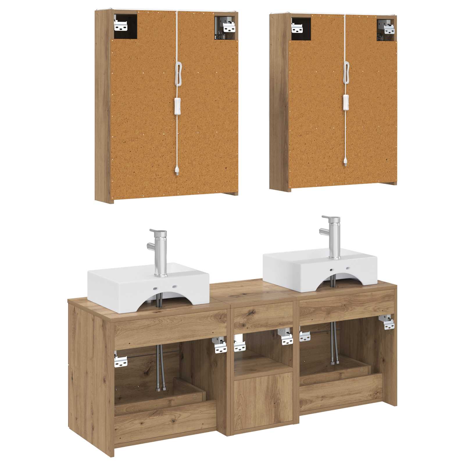 Badkamermeubelset 5 st Artisanaal eiken Bewerkt hout en glas is nu te koop bij PeponiXL, paradijselijk wonen!