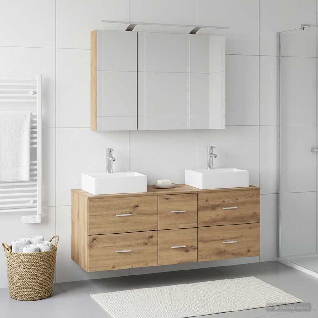 Badkamermeubelset 4 st Artisanaal eiken Bewerkt hout en glas is nu te koop bij PeponiXL, paradijselijk wonen!