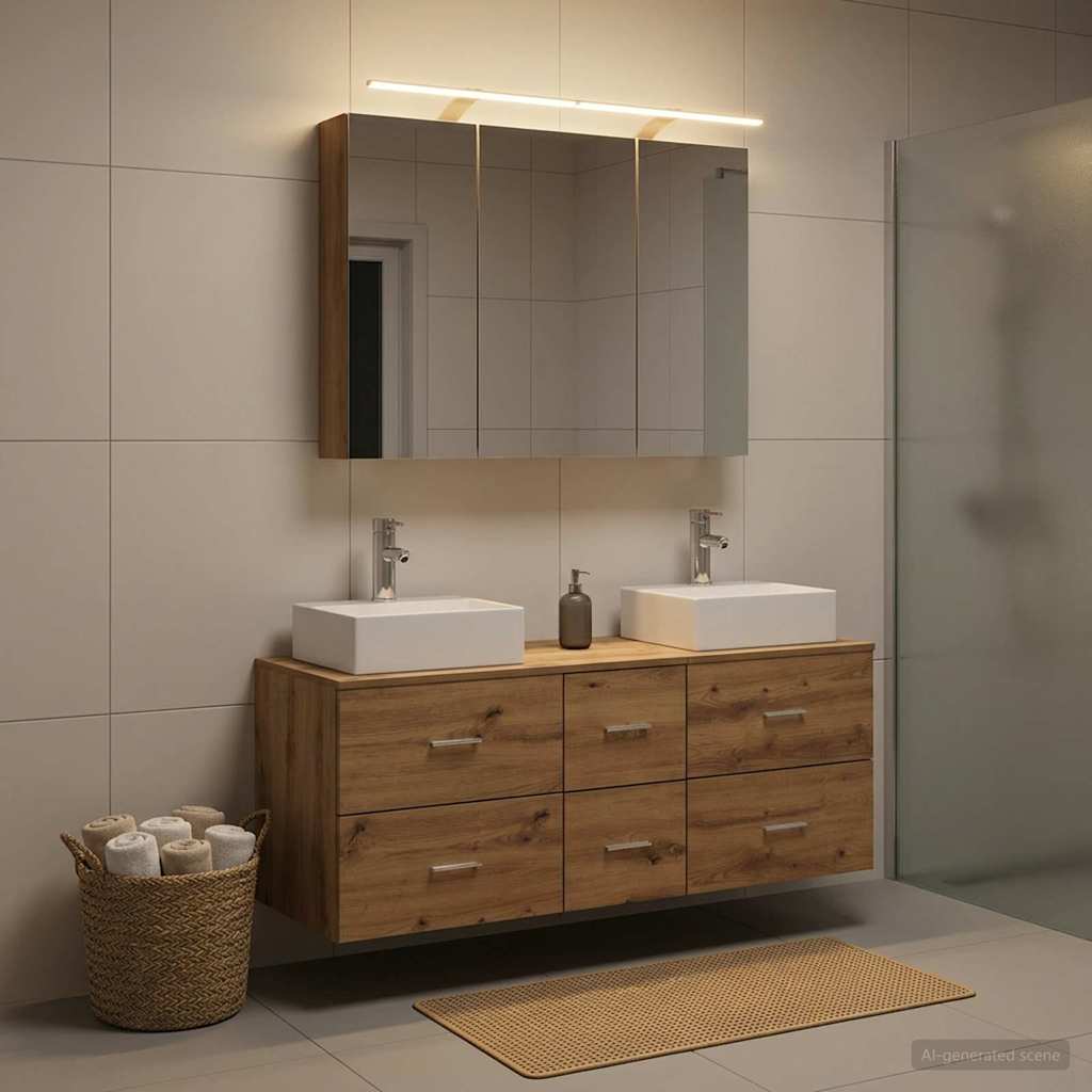 Badkamermeubelset 4 st Artisanaal eiken Bewerkt hout en glas is nu te koop bij PeponiXL, paradijselijk wonen!