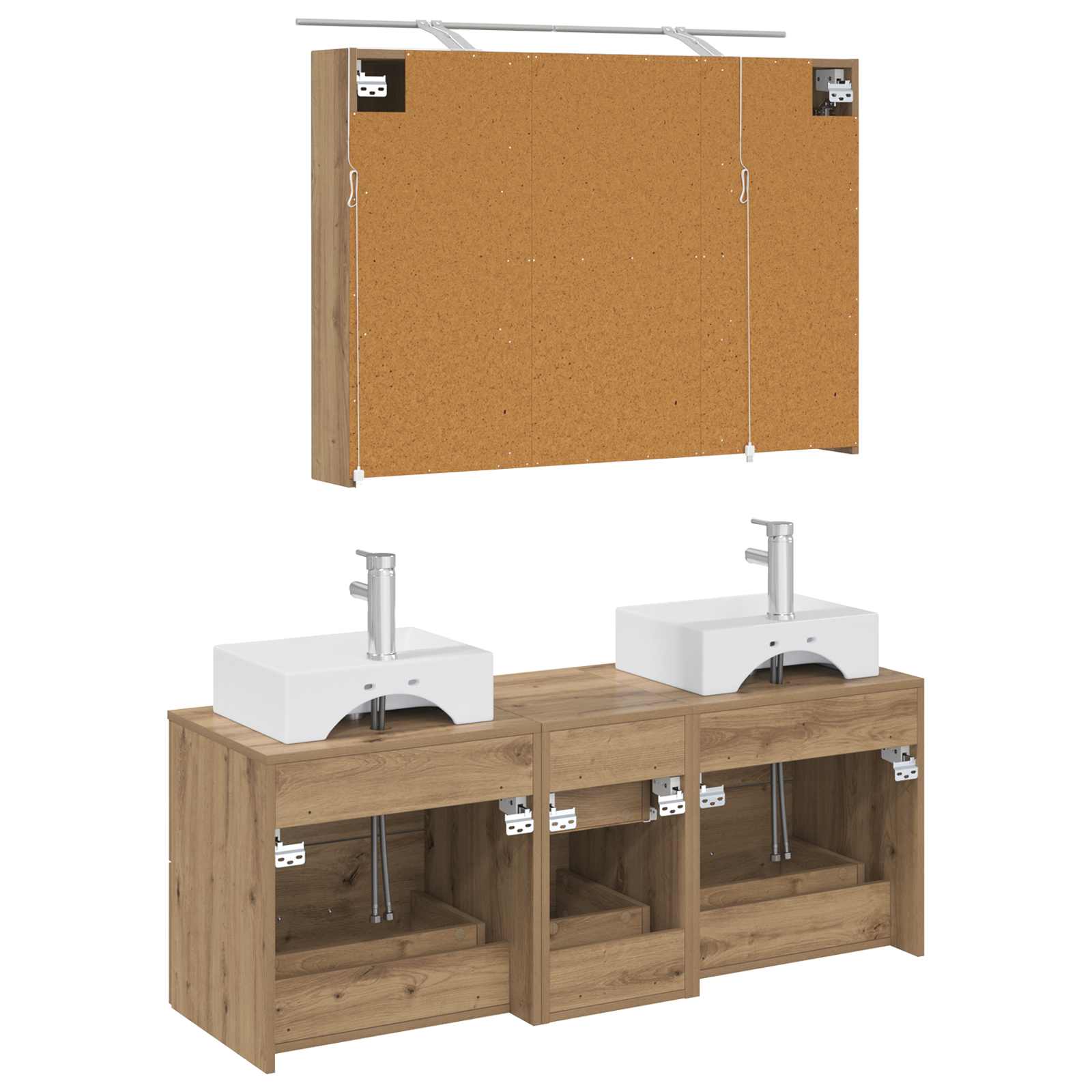Badkamermeubelset 4 st Artisanaal eiken Bewerkt hout en glas is nu te koop bij PeponiXL, paradijselijk wonen!