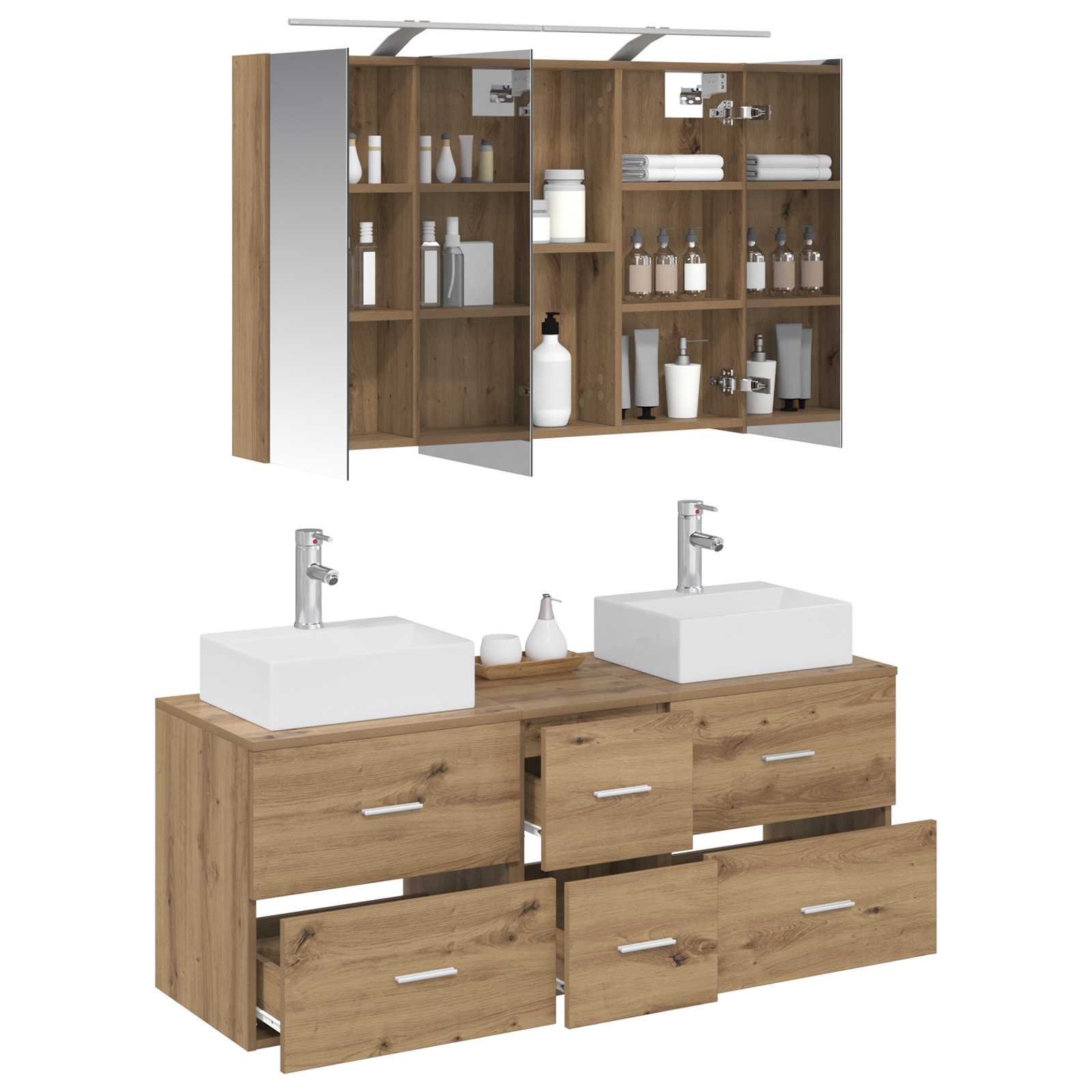 Badkamermeubelset 4 st Artisanaal eiken Bewerkt hout en glas is nu te koop bij PeponiXL, paradijselijk wonen!