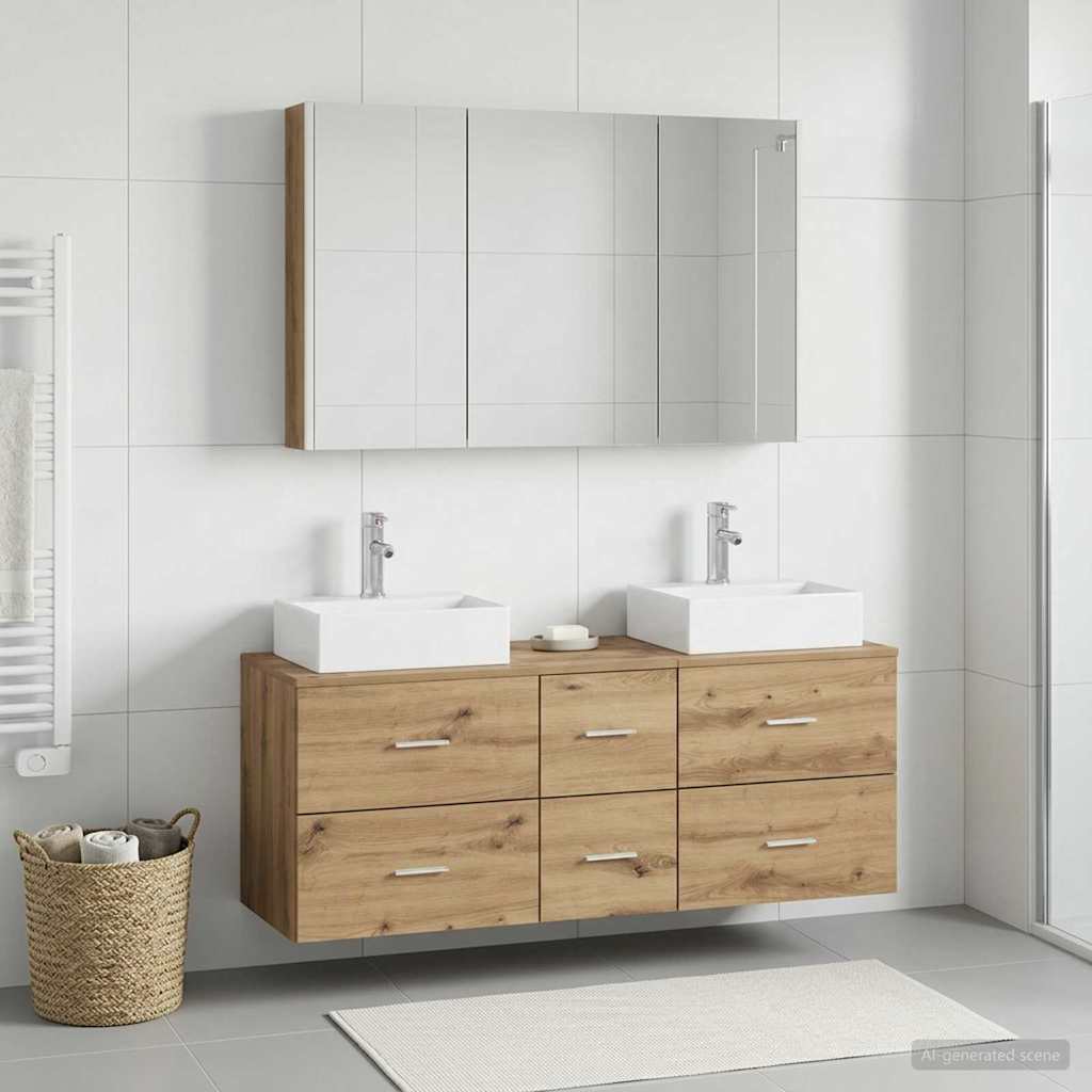 Badkamermeubelset 4 st Artisanaal eiken Bewerkt hout en glas is nu te koop bij PeponiXL, paradijselijk wonen!