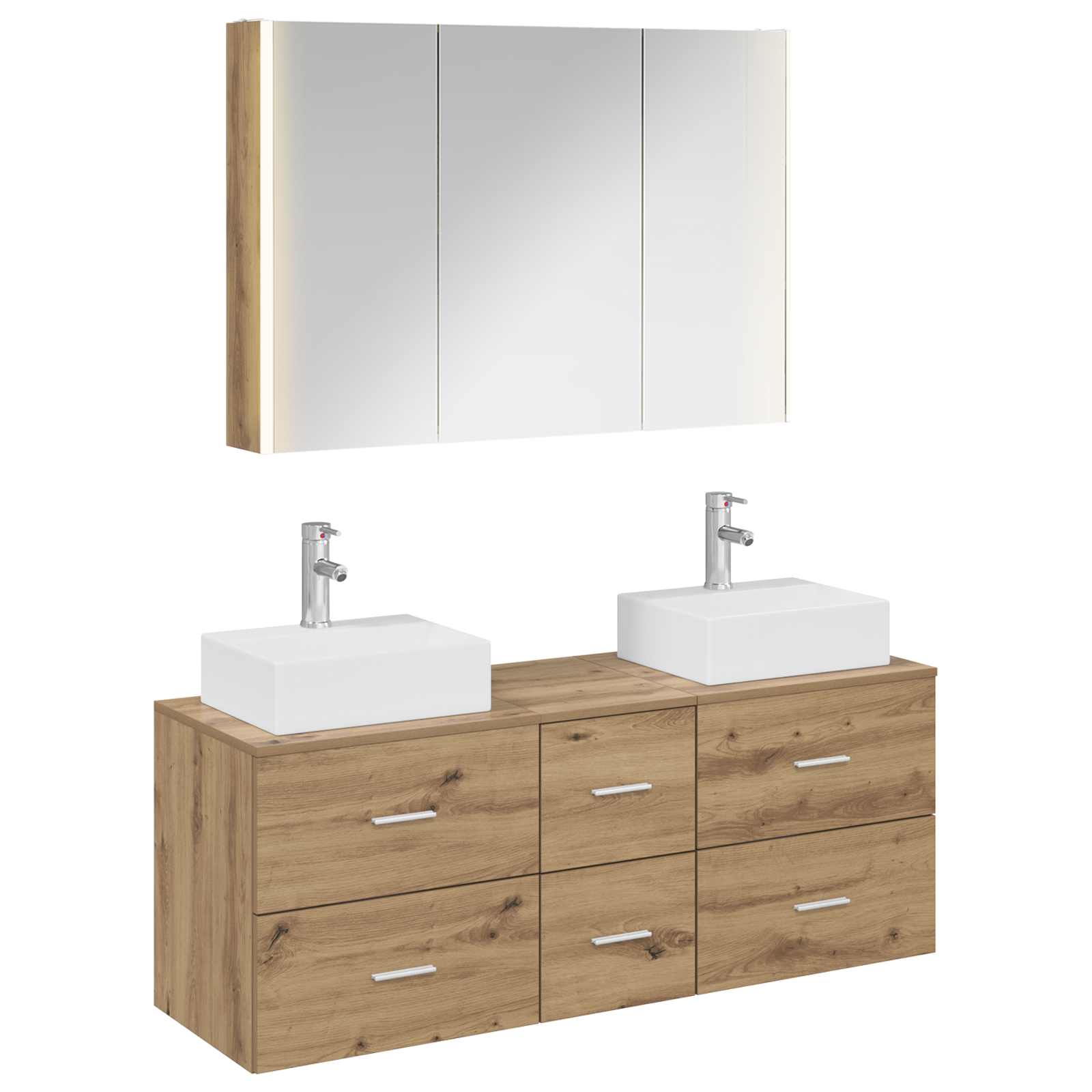 Badkamermeubelset 4 st Artisanaal eiken Bewerkt hout en glas is nu te koop bij PeponiXL, paradijselijk wonen!