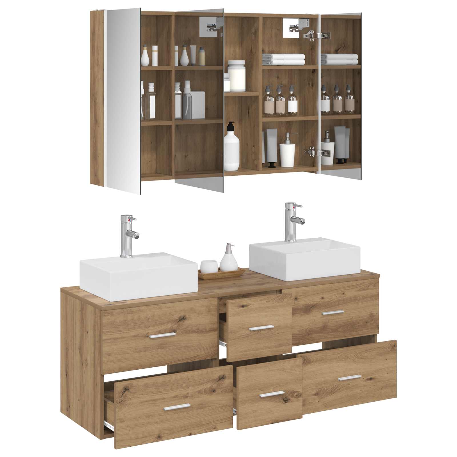 Badkamermeubelset 4 st Artisanaal eiken Bewerkt hout en glas is nu te koop bij PeponiXL, paradijselijk wonen!