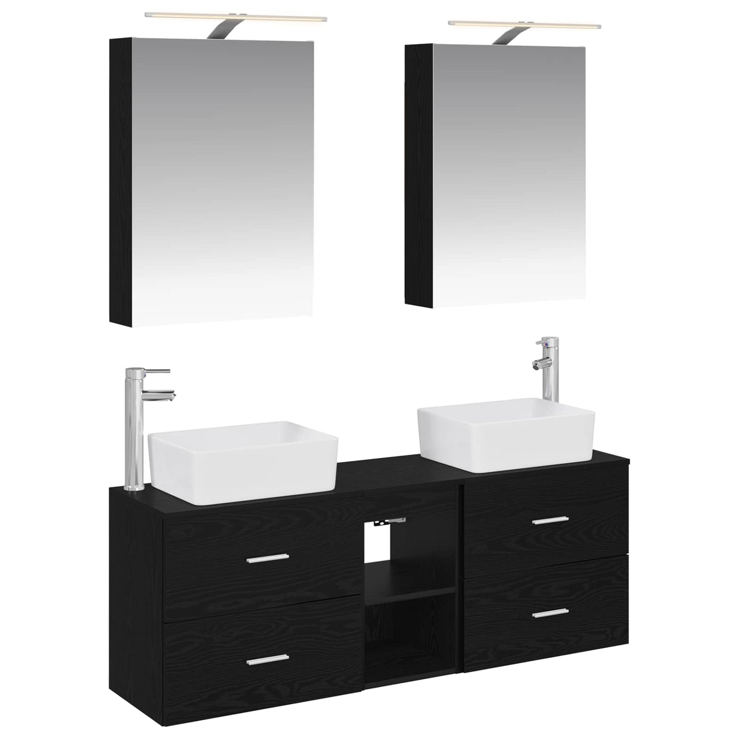 Badkamermeubelset 5 pcs Zwart eiken Bewerkt hout en glas is nu te koop bij PeponiXL, paradijselijk wonen!