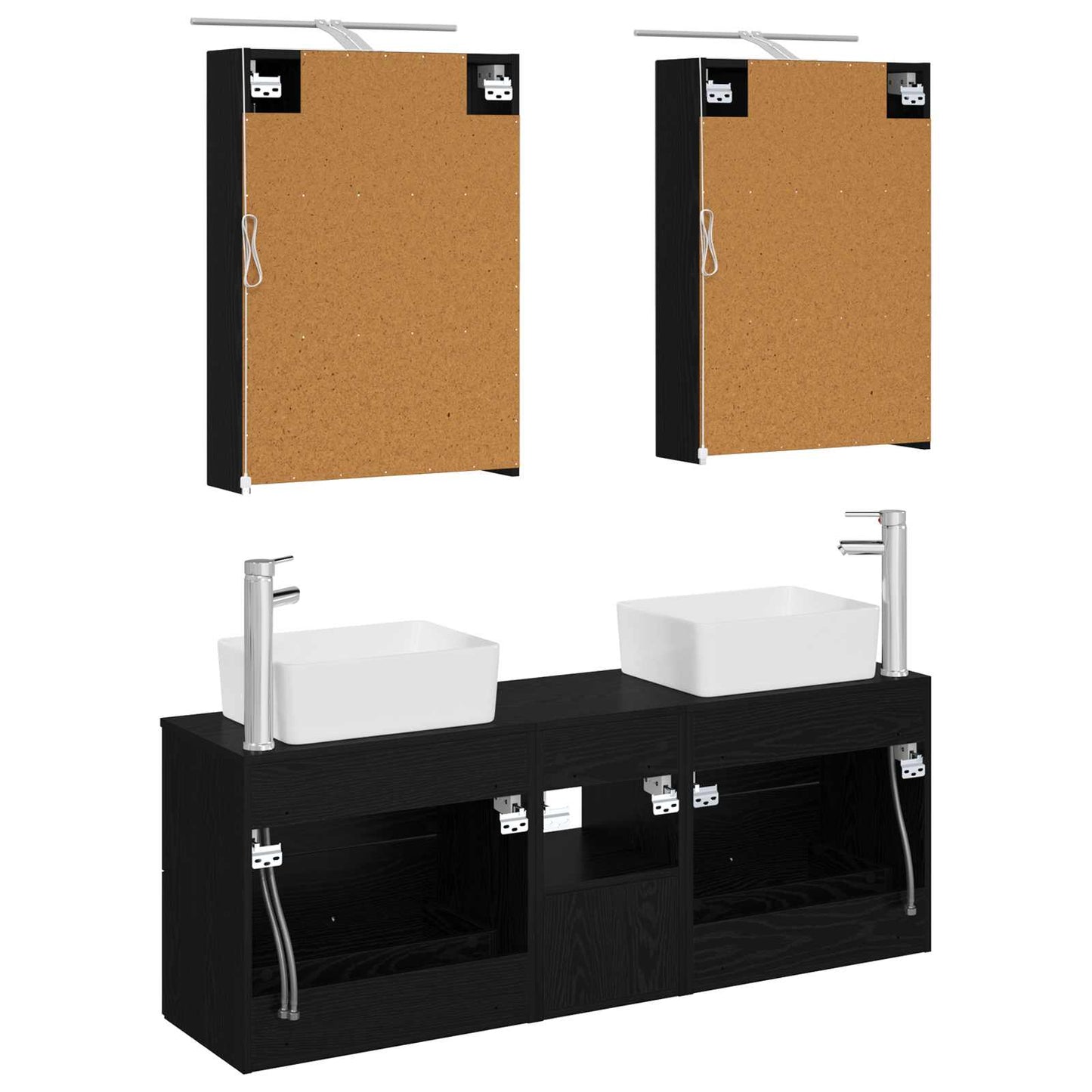 Badkamermeubelset 5 pcs Zwart eiken Bewerkt hout en glas is nu te koop bij PeponiXL, paradijselijk wonen!