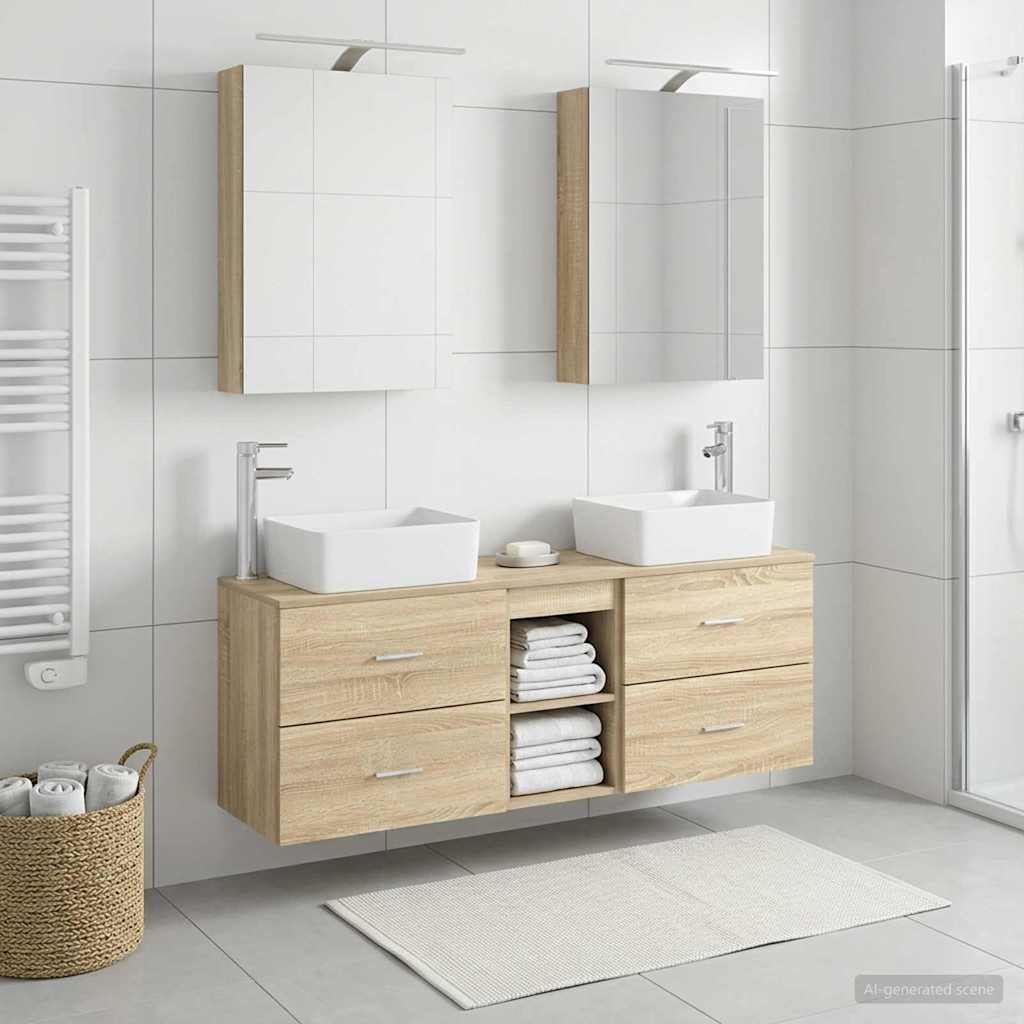 Badkamermeubelset 5 pcs Sonoma Eiken Bewerkt hout en glas is nu te koop bij PeponiXL, paradijselijk wonen!