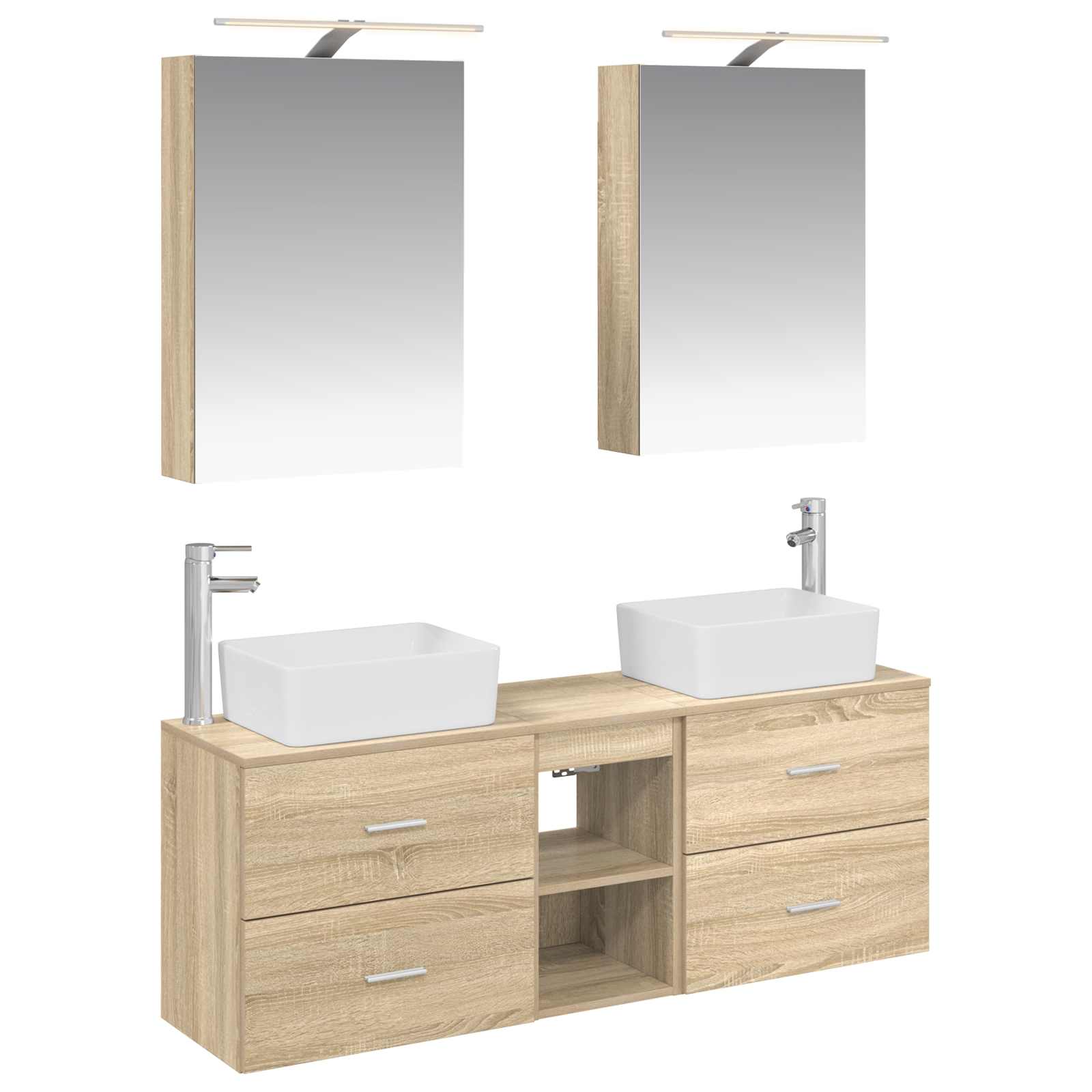 Badkamermeubelset 5 pcs Sonoma Eiken Bewerkt hout en glas is nu te koop bij PeponiXL, paradijselijk wonen!