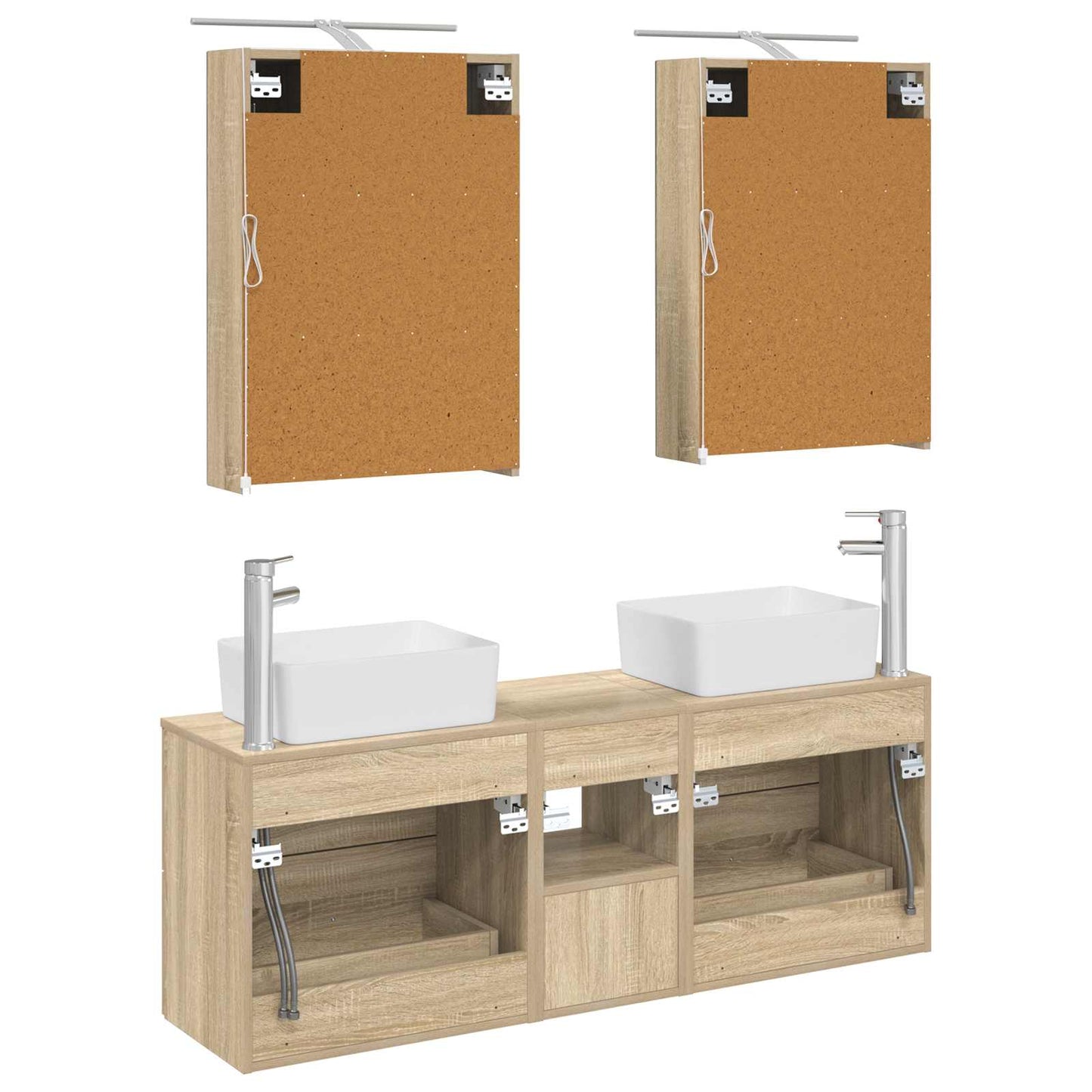 Badkamermeubelset 5 pcs Sonoma Eiken Bewerkt hout en glas is nu te koop bij PeponiXL, paradijselijk wonen!
