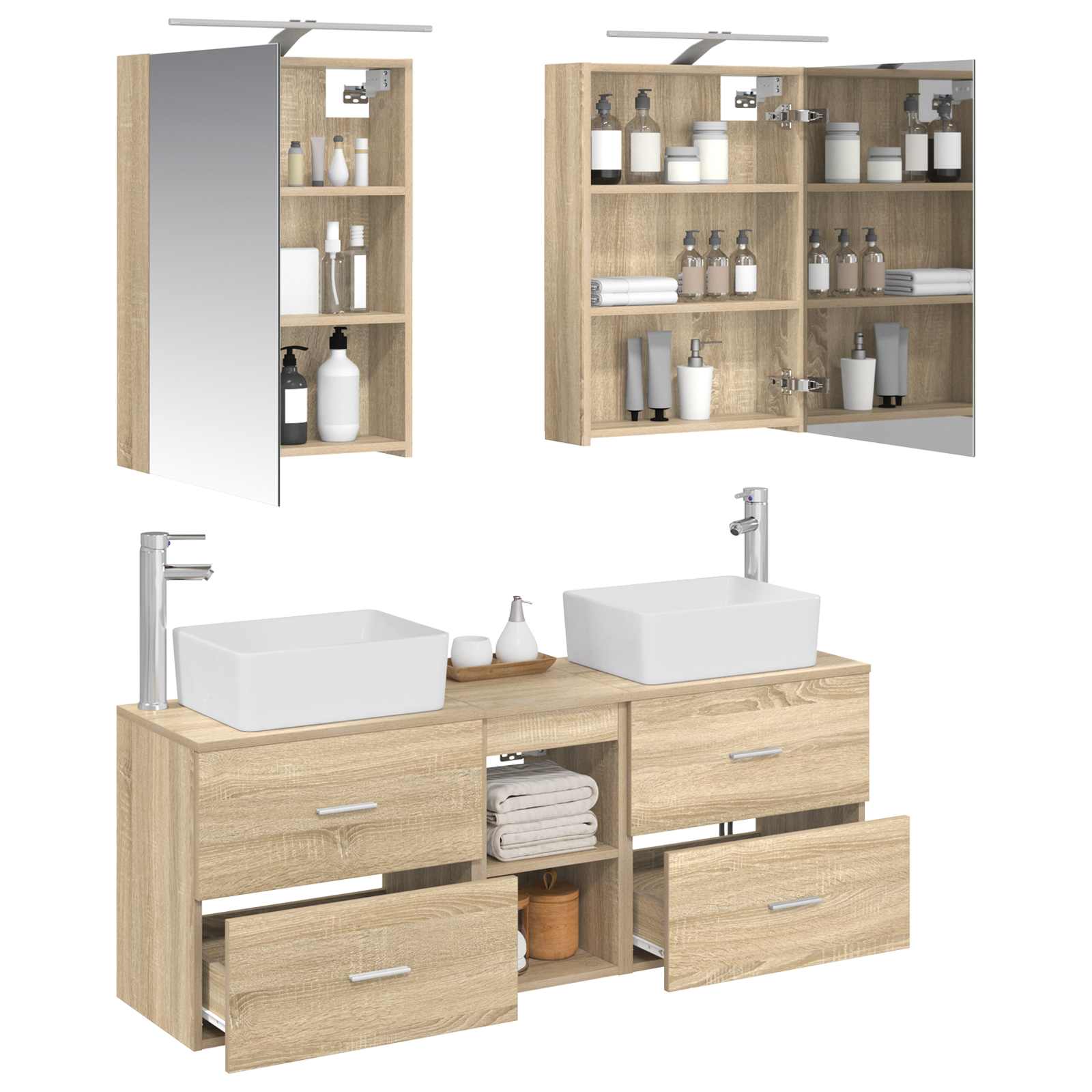 Badkamermeubelset 5 pcs Sonoma Eiken Bewerkt hout en glas is nu te koop bij PeponiXL, paradijselijk wonen!
