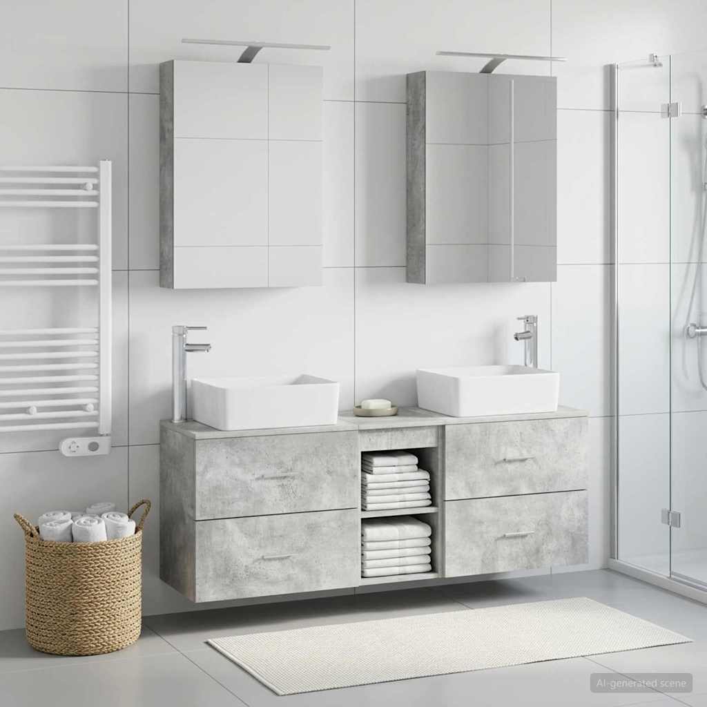 Badkamermeubelset 5 pcs Betongrijs Bewerkt hout en glas is nu te koop bij PeponiXL, paradijselijk wonen!
