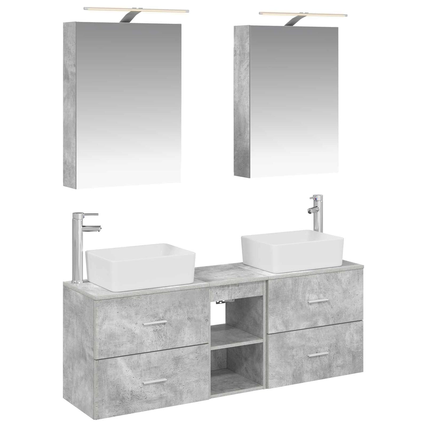 Badkamermeubelset 5 pcs Betongrijs Bewerkt hout en glas is nu te koop bij PeponiXL, paradijselijk wonen!