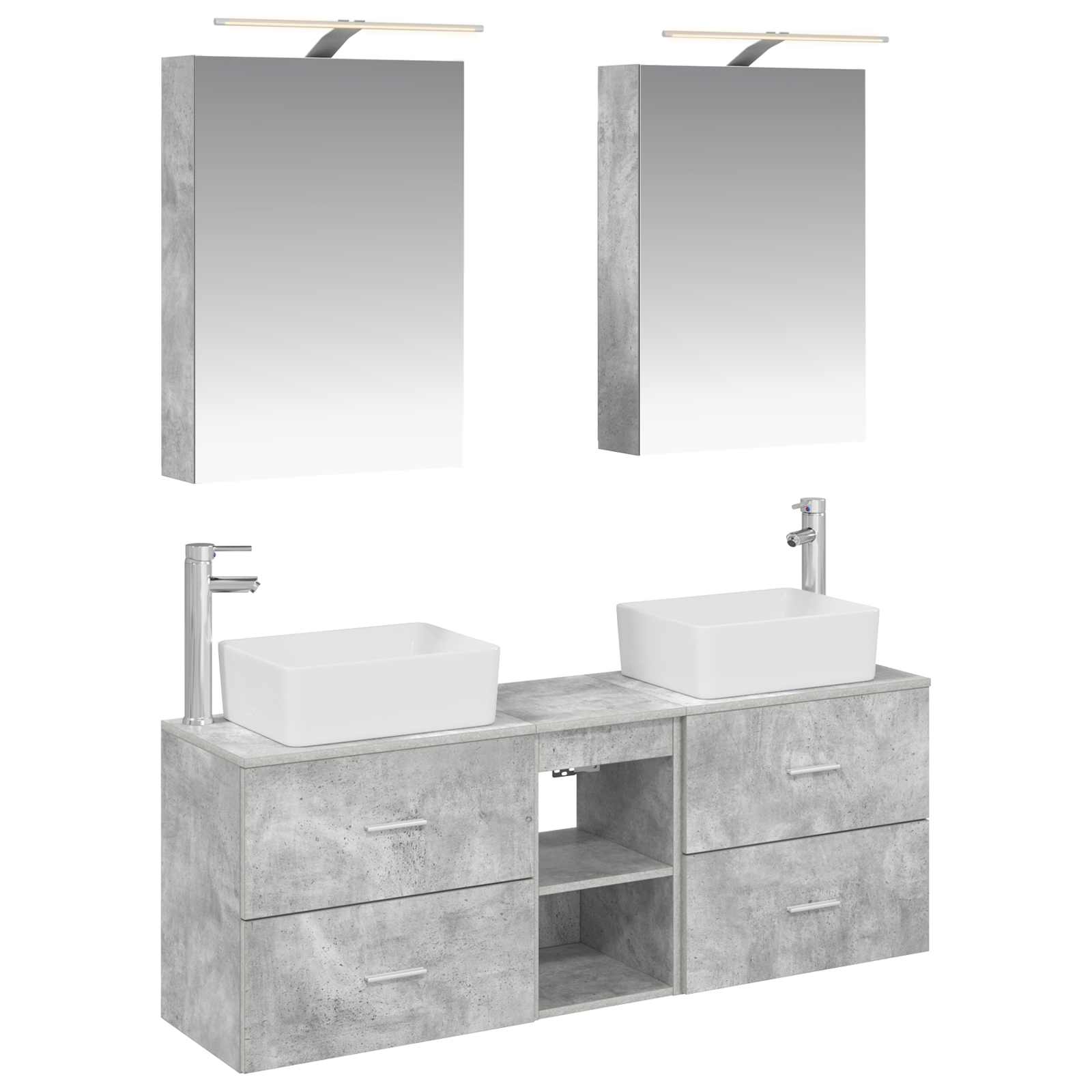 Badkamermeubelset 5 pcs Betongrijs Bewerkt hout en glas is nu te koop bij PeponiXL, paradijselijk wonen!