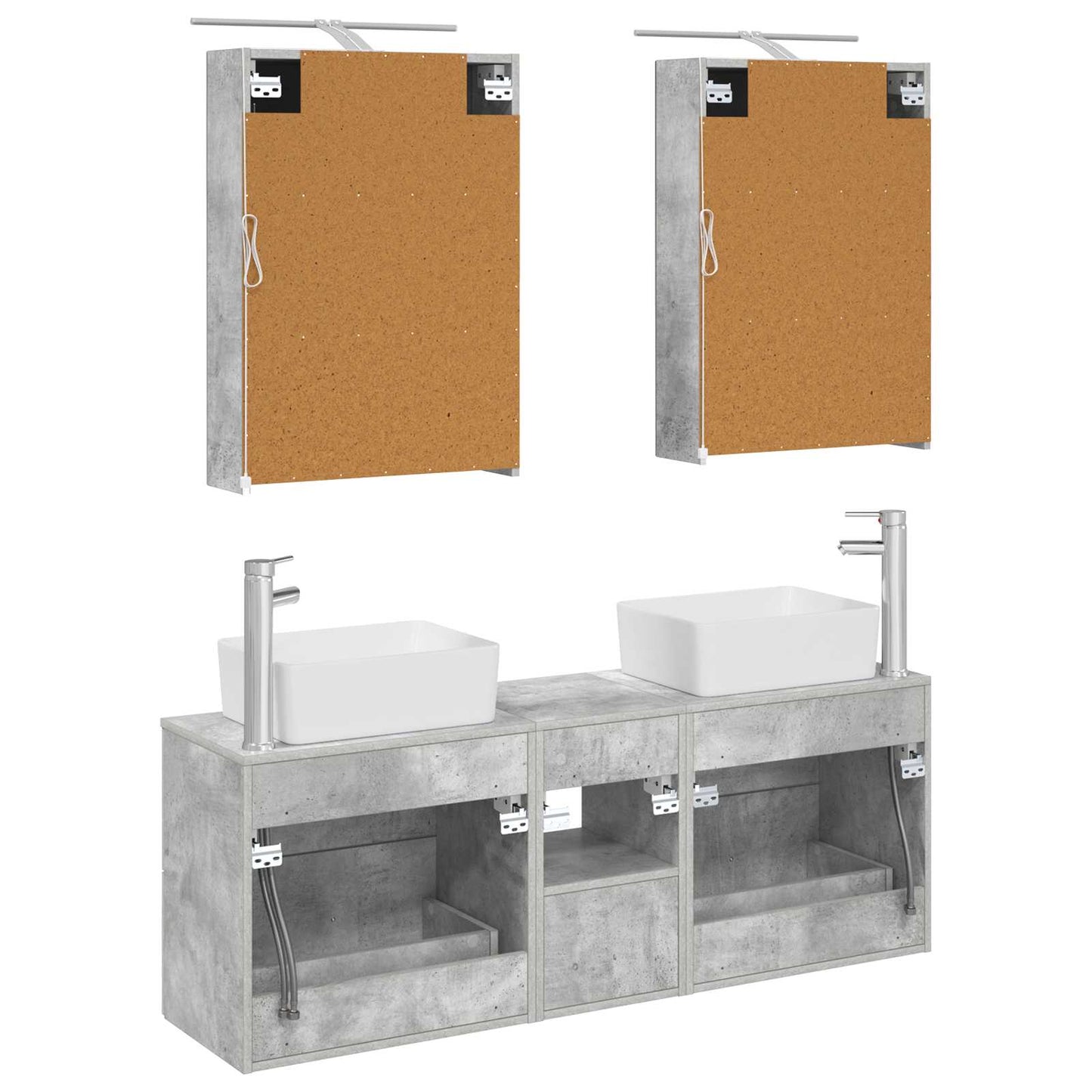 Badkamermeubelset 5 pcs Betongrijs Bewerkt hout en glas is nu te koop bij PeponiXL, paradijselijk wonen!